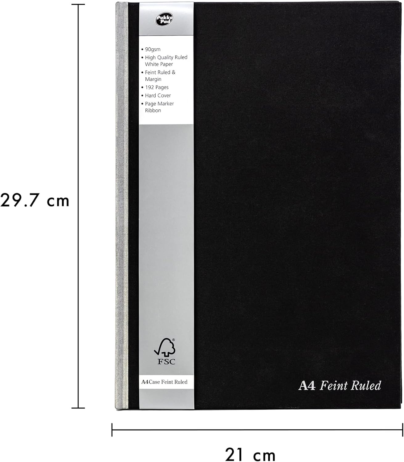 Pukka Pad Black Linen Casebound A4 Pad – Pack of 5 Hardback Notebooks with 192 Pages of 90GSM Paper with 8mm Lines and Margin – 29.7 x 21cm, Black