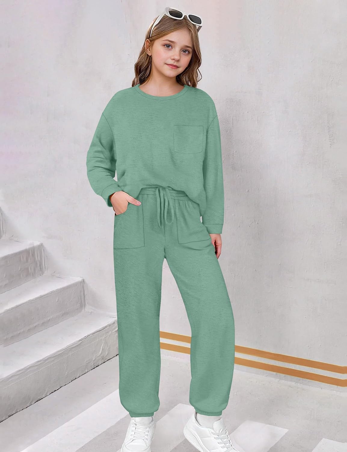 Girls Clothes Solid Color Long Sleeve Sweatshirt and Pants Girls' Clothing Sets 2 Piece Fall Winter Outfits - Image 3