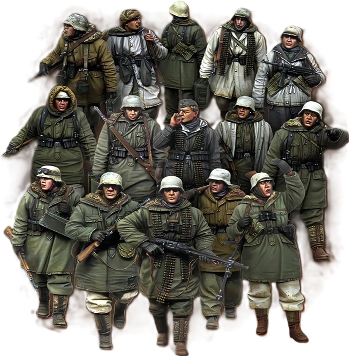 1/35 Scale Military Figure Model Resin Kit Fifteen German Soldiers Infantrymen WW2 WWII War Army Battle Unpainted, Unassembled