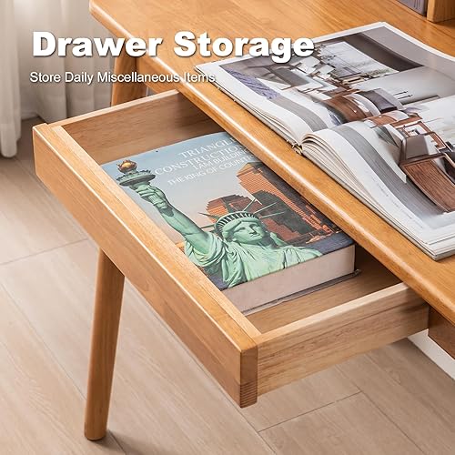 Miniatura 5 de Escritorio de madera maciza con cajones, escritorio de computadora de madera para oficina en casa, escritorio de estudio de juegos para espacios