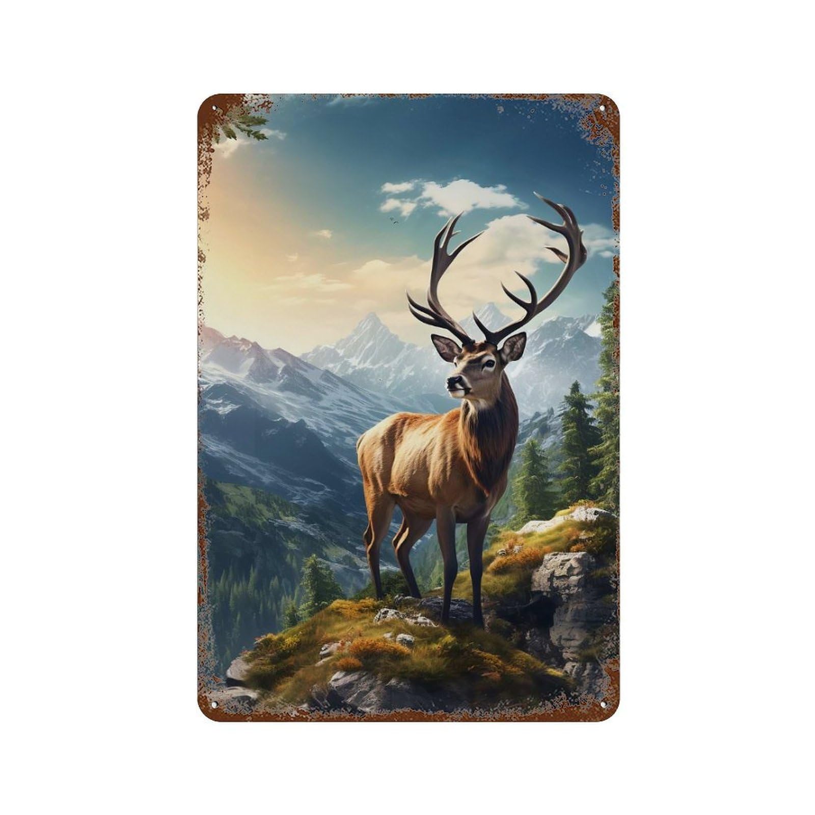 Deer Mountains Vintage Metal Tin Sign 11.8"x7.9", Ideal for Living Room, Hallway And Home Decor