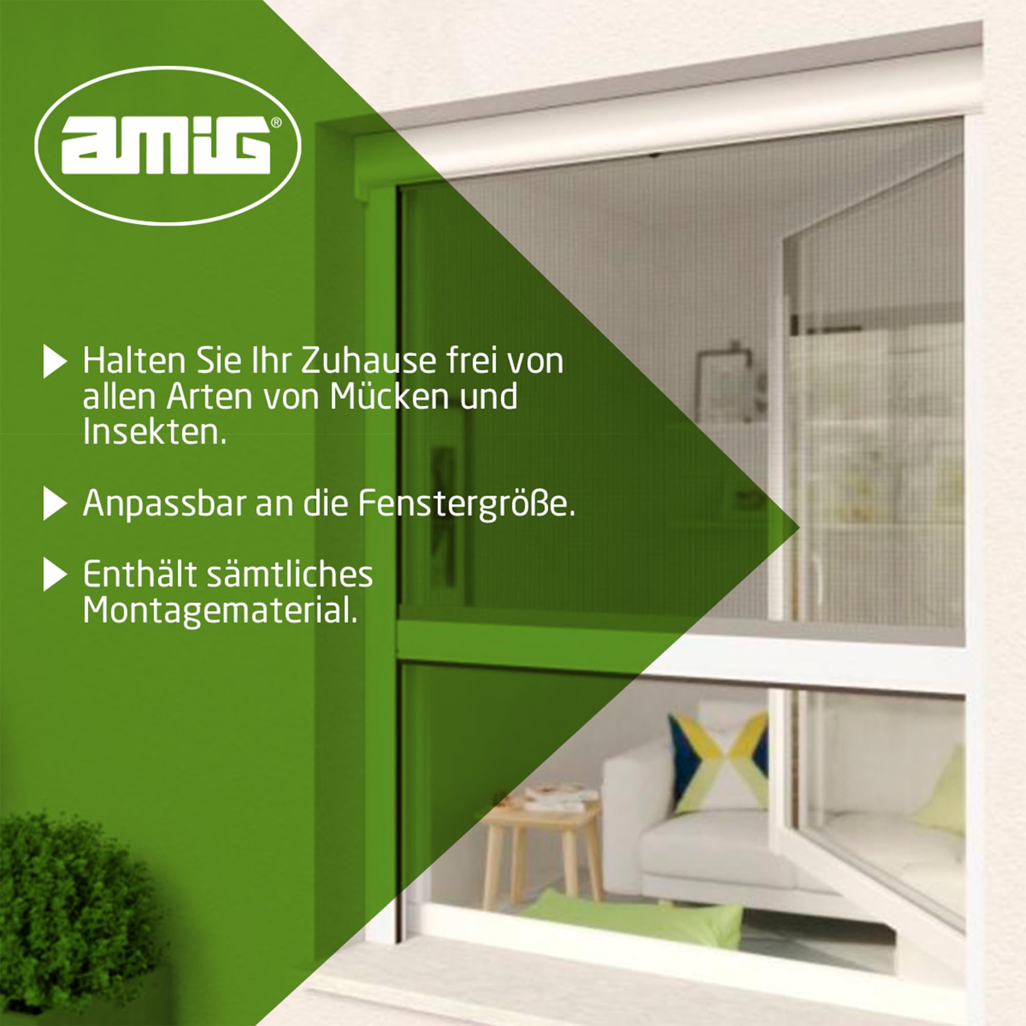 Amig - Aufrollbares Moskitonetz für Fenster | Weißes Aluminium und graues Glasfasernetz | Einfache Installation | Insektenschutz | 120 x 120 cm | Langlebig und atmungsaktiv