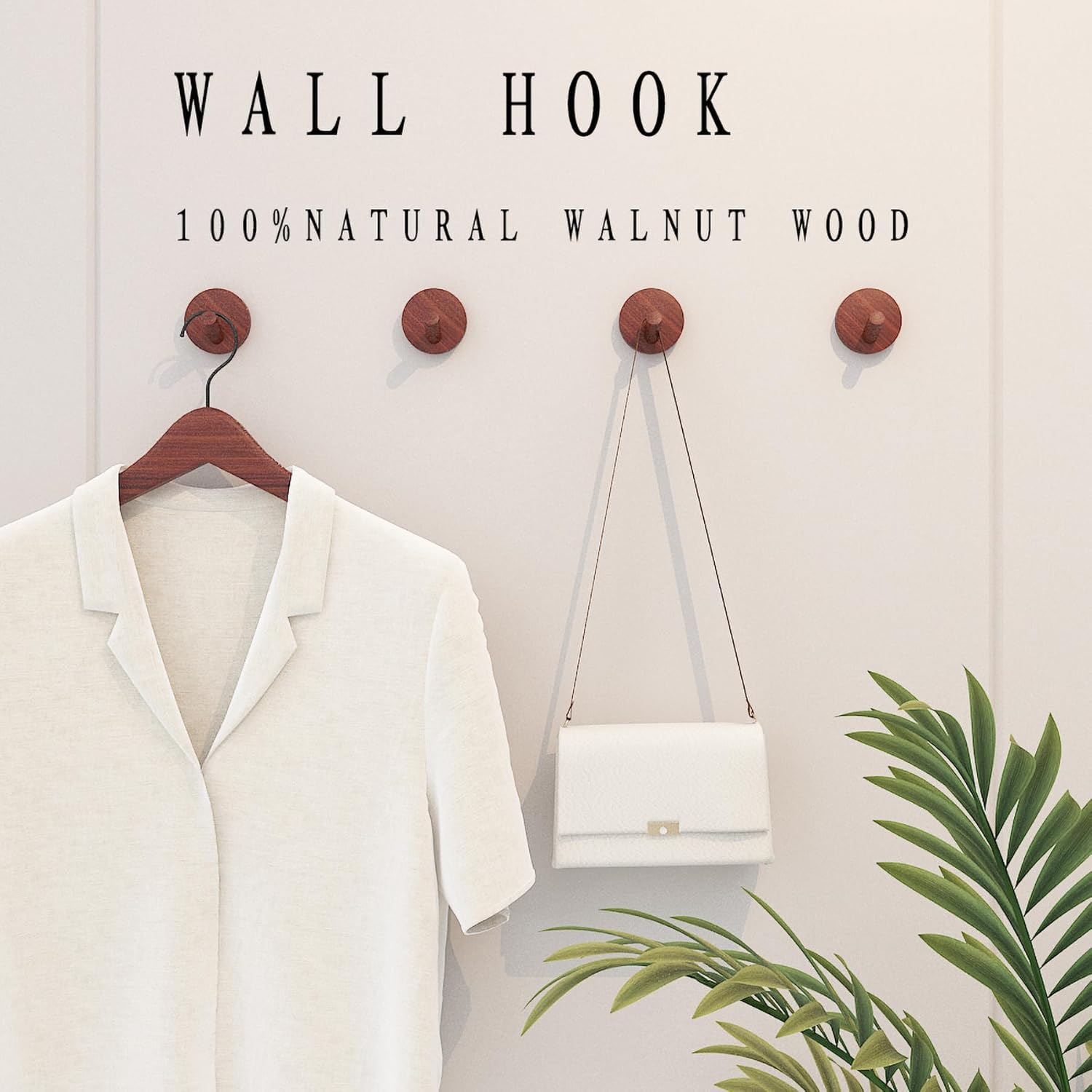 Coat Hooks Wall Mount, Pack Heavy Duty Wooden Decorative Hooks, for Towel  Hooks for Bathrooms, hat Rack for Wall，Closet Wall (Walnut Wood)