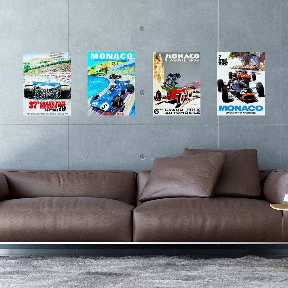Artery8 Monaco Grand Prix Classic Racing Motor Sport Advert MIxed Home Decor Premium Wall Art Poster Pack of 4