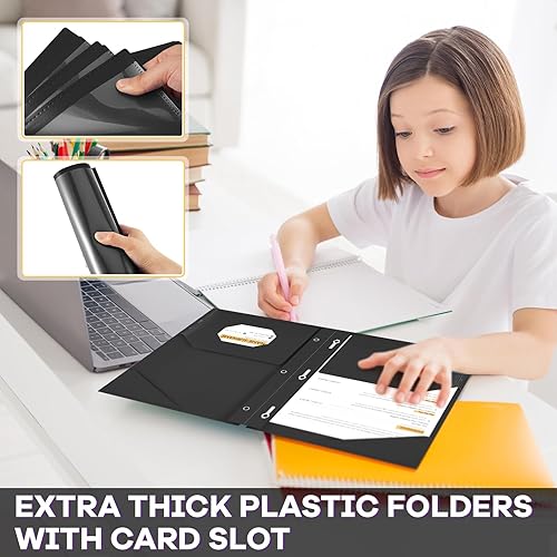 Miniatura 4 de Carpetas de plástico resistentes con bolsillo frontal transparente, carpetas de 2 bolsillos con 3 puntas, carpetas de bolsillo con tacos y ranura