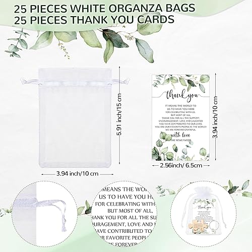 Vista 11 de Sintuff 50 juegos de recuerdos de boda para invitados, rompecabezas de madera rústica, llavero, tarjeta de agradecimiento, bolsa de organza, boda