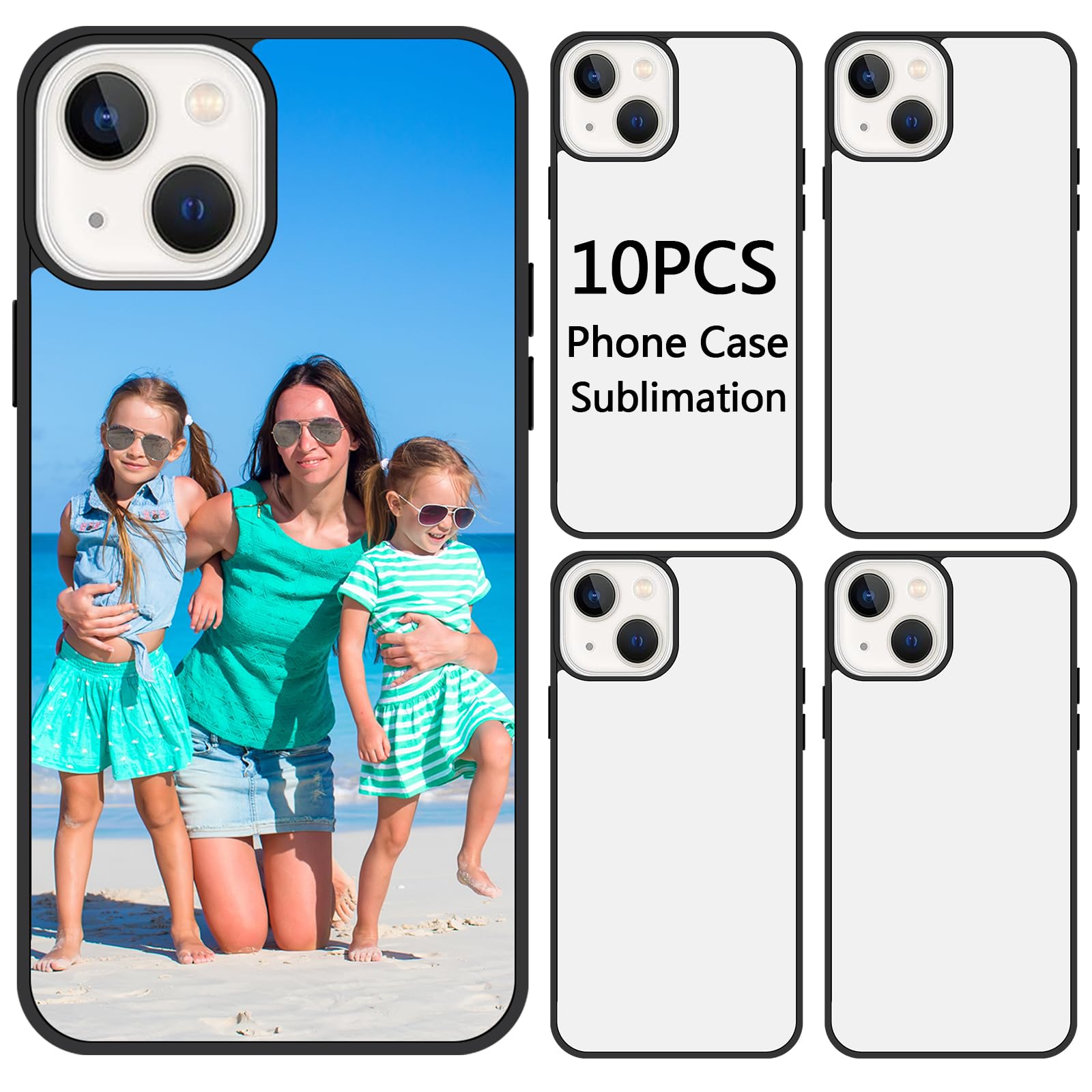 OKBA 10 PCS Blank Phone Case for Phone 15 6.1 Inch with Soft TPU + Hard PC,Aluminum Sheet Back Plate Matte Black Soft Shockproof DIY Customize Heat Press Rubber Protective Phone Case