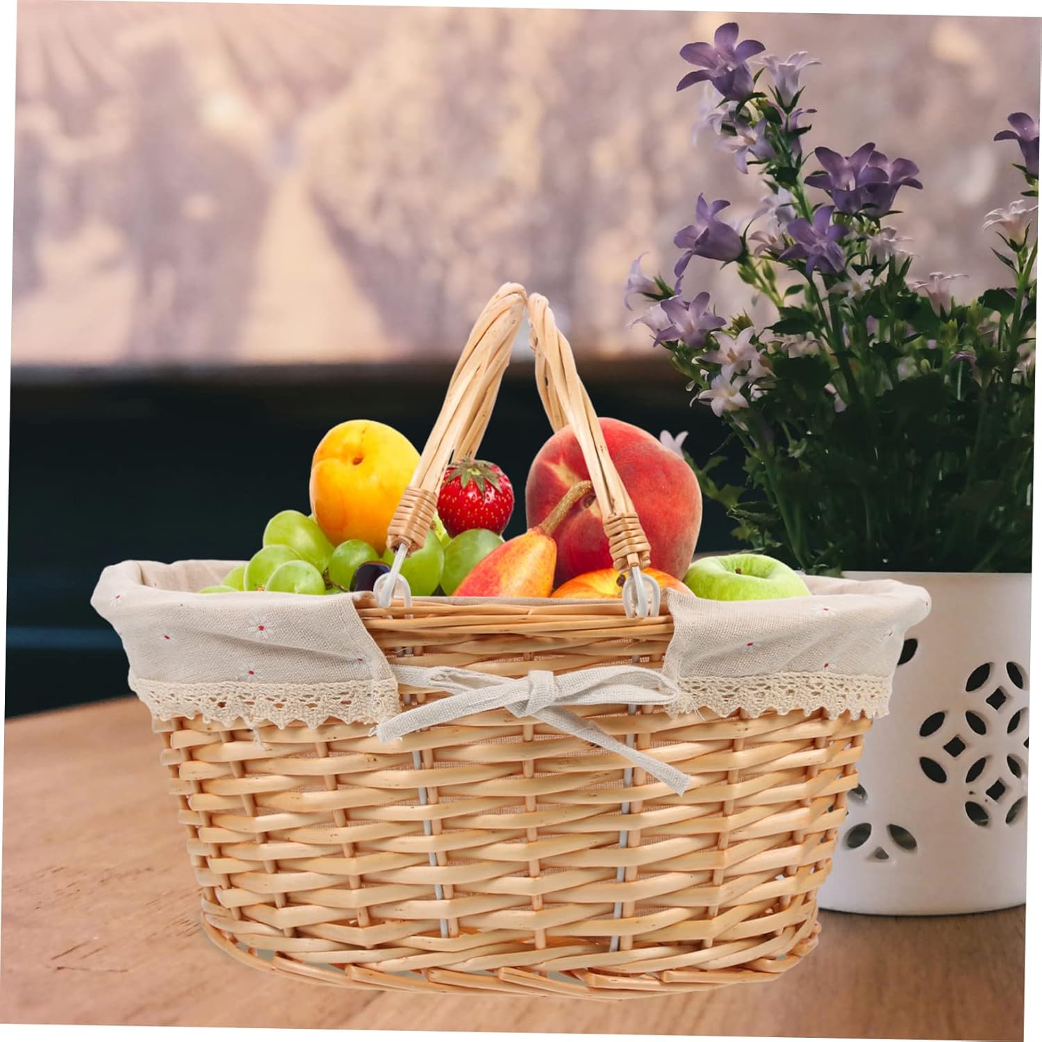Handmade Storage Basket Fruit Basket Lid Boho Decor Flower Pot Holder for Home