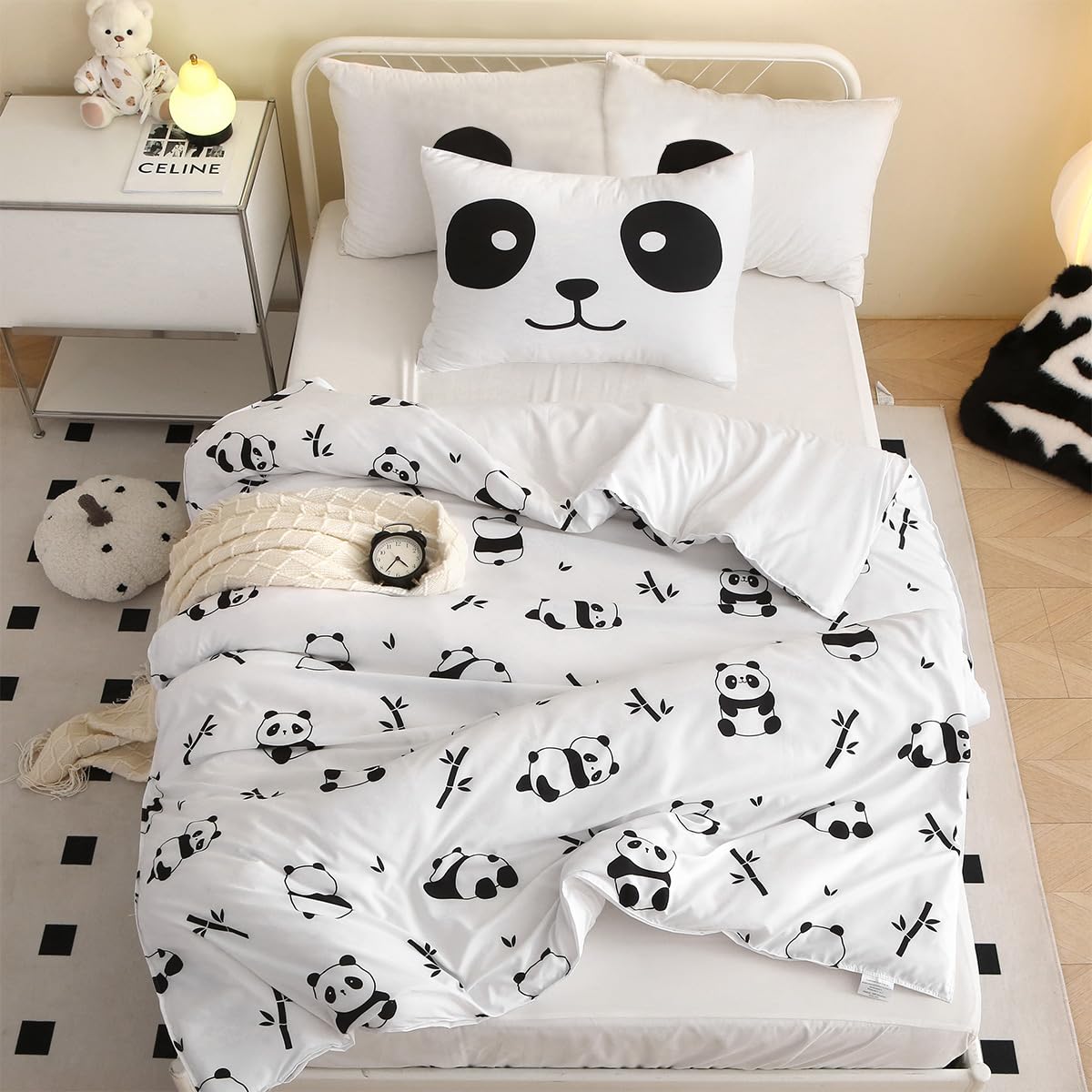 MUSOLEI Housse De Couette Panda 120x150 + Taie 40x60 – Parure Enfant Microfibre 3D Imprimé Mignon