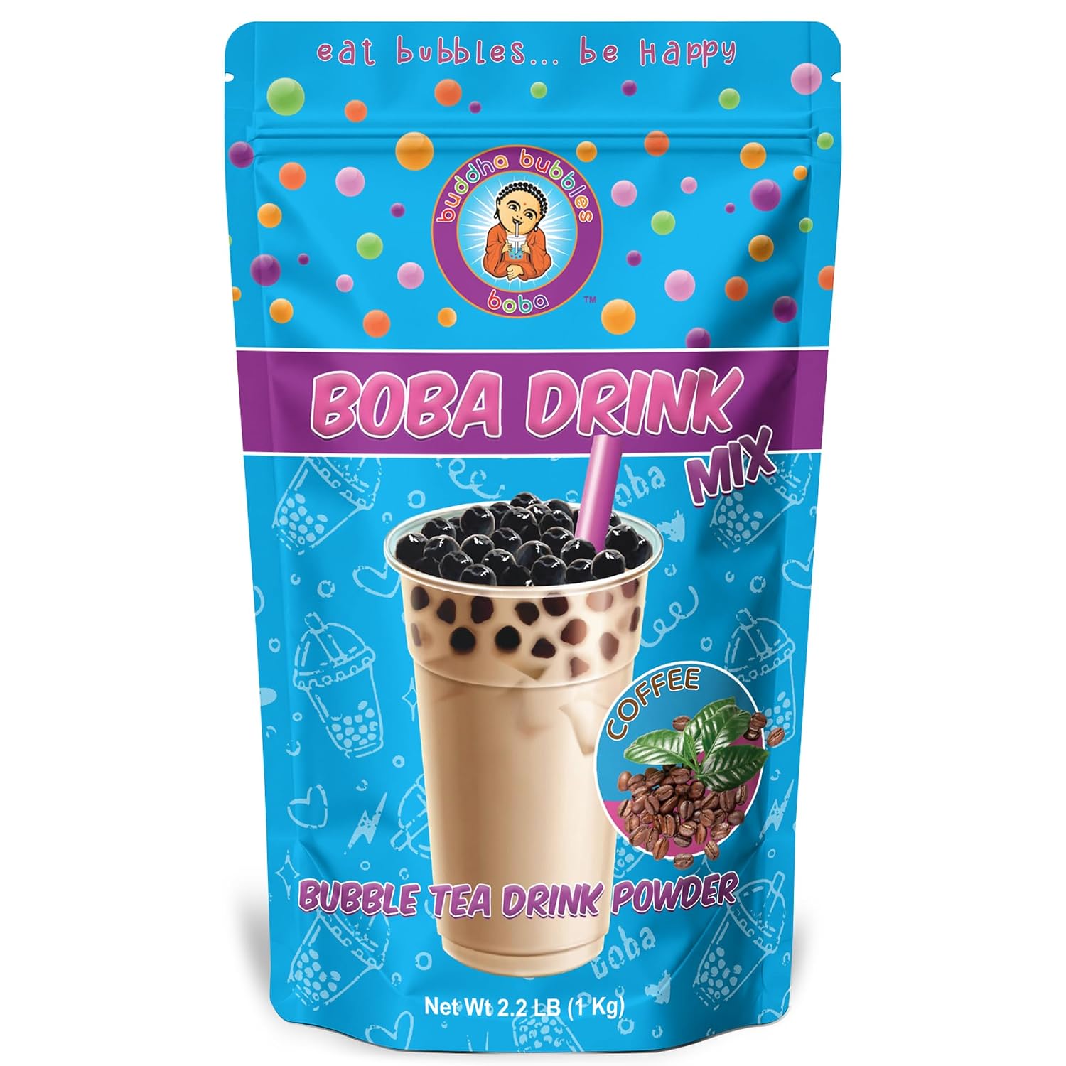 Premium CAFE LATTE (Coffee) Boba/Bubble Tea Drink Mix Powder By Buddha Bubbles Boba (2.2 Pounds / 1 Kg)