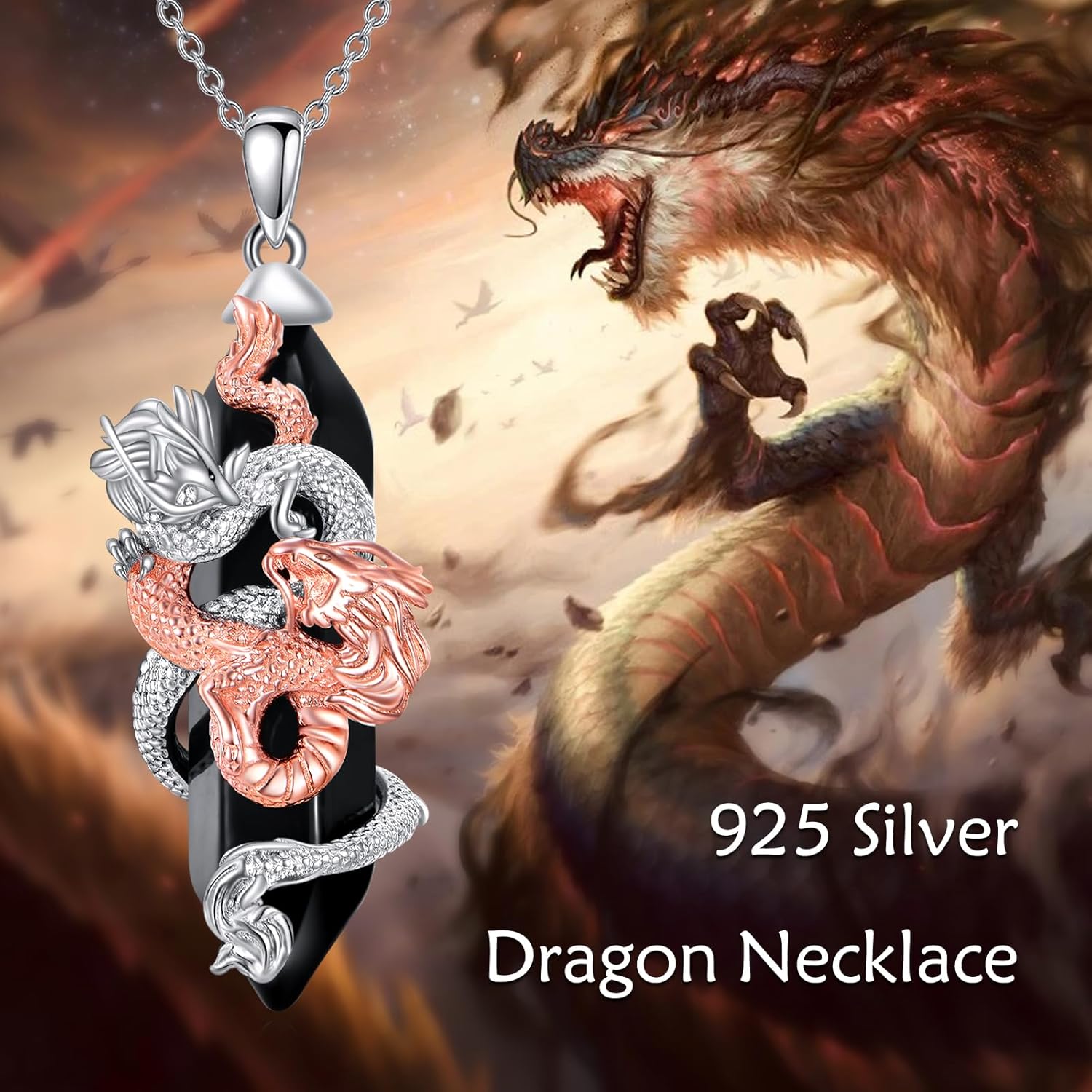 TIGER RIDER Dragon Necklace Sterling Silver Black Tourmaline Pendant Necklace Unique Jewelry Gifts for Women Birthday - Image 3