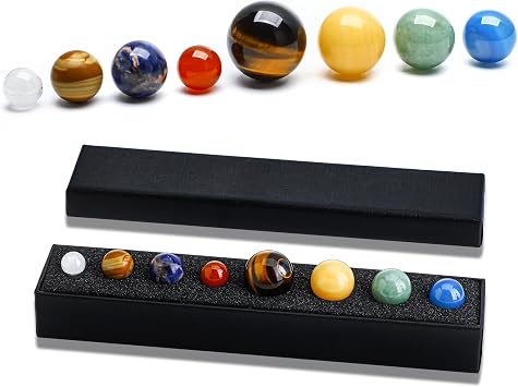 8 Planets Natural Gemstone Solar System Crystal Ball Chakra Healing Gift | Realistic 8 Planets Solar System Layout, Mini Space Decor, Collectible Astronomy Gift For Space Lovers