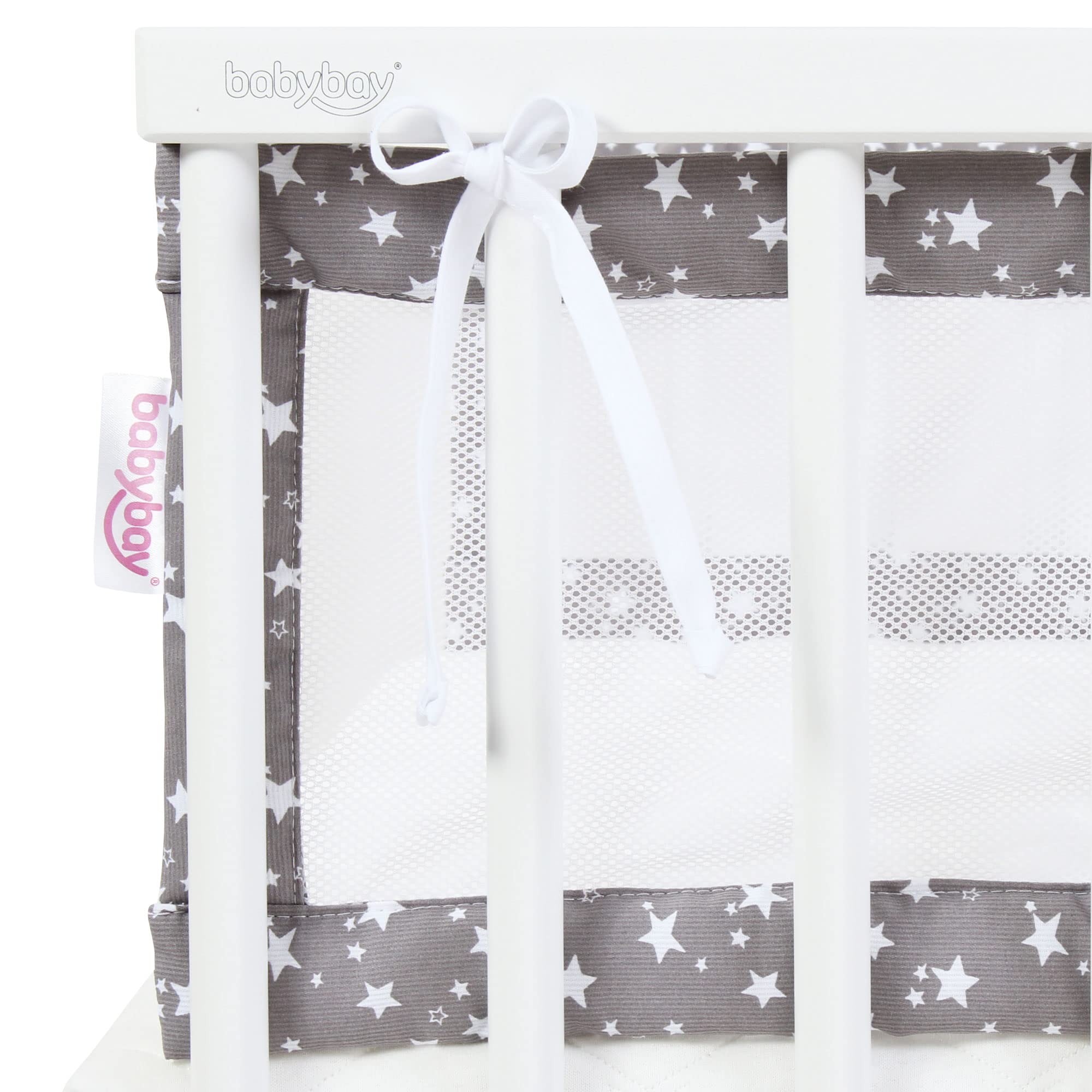 babybay Tour de Lit en Maille-Piqué Convient pour Modèle Original Taupe avec Étoiles Blanc 1 Unité