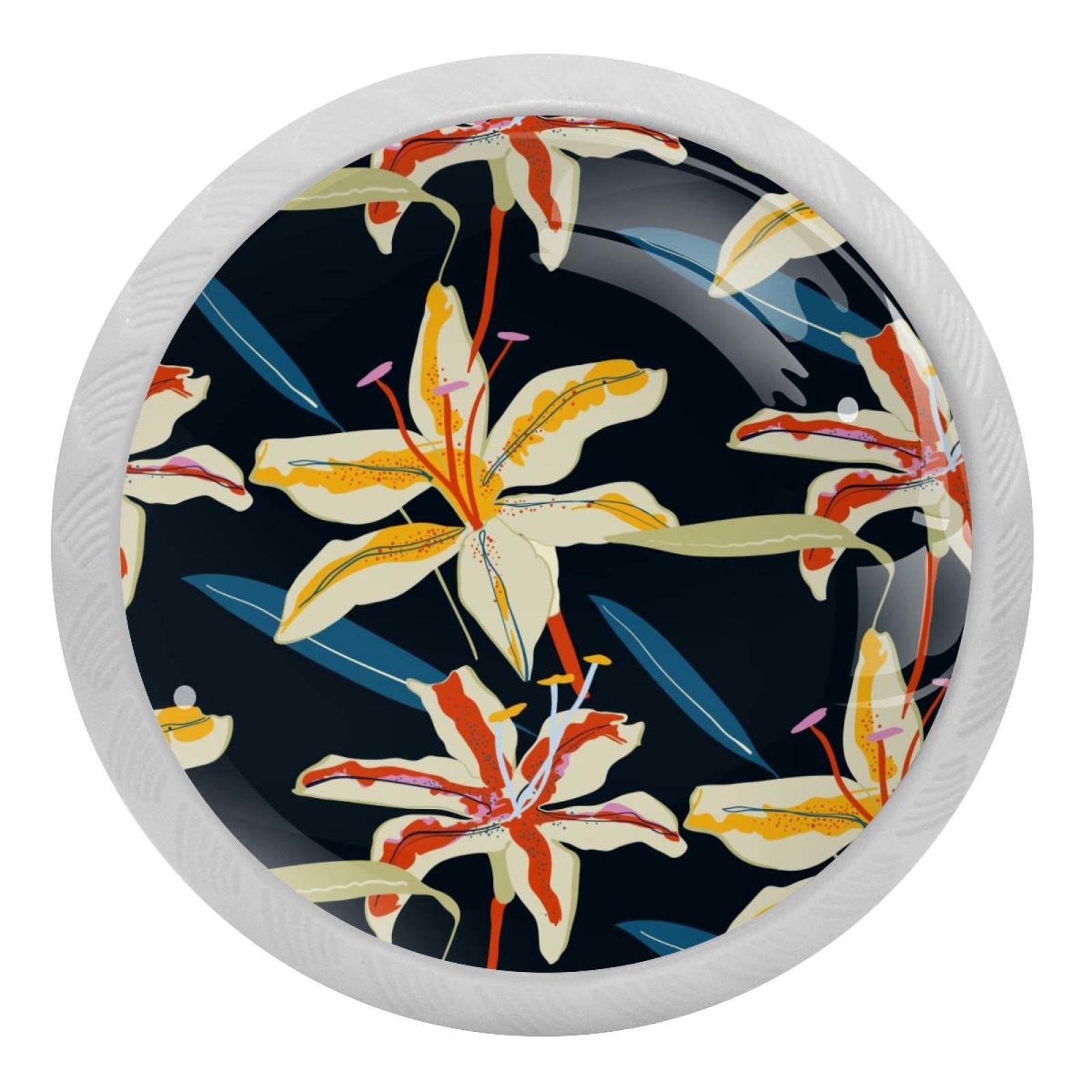 Boutons de placard de cuisine et poignées de tiroir en verre motif lys tigre noir avec vis