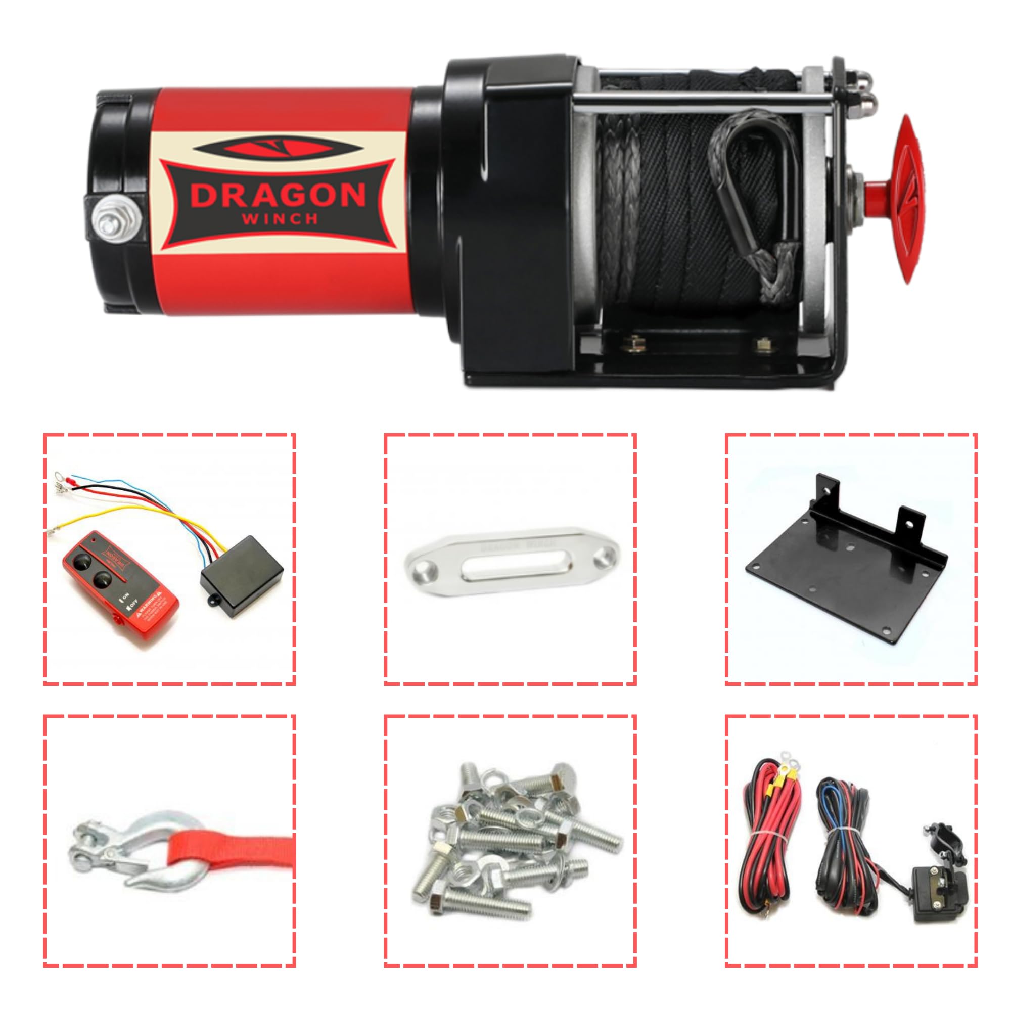 Cabrestante Eléctrico 12V 3000 lbs / 1360 kg – DRAGON WINCH Serie Maverick – Malacate Eléctrico potente 1.4 CV, Cuerda Sintética 10m para Quad, ATV, UTV, Arados – Mando a Distancia Inalámbrico
