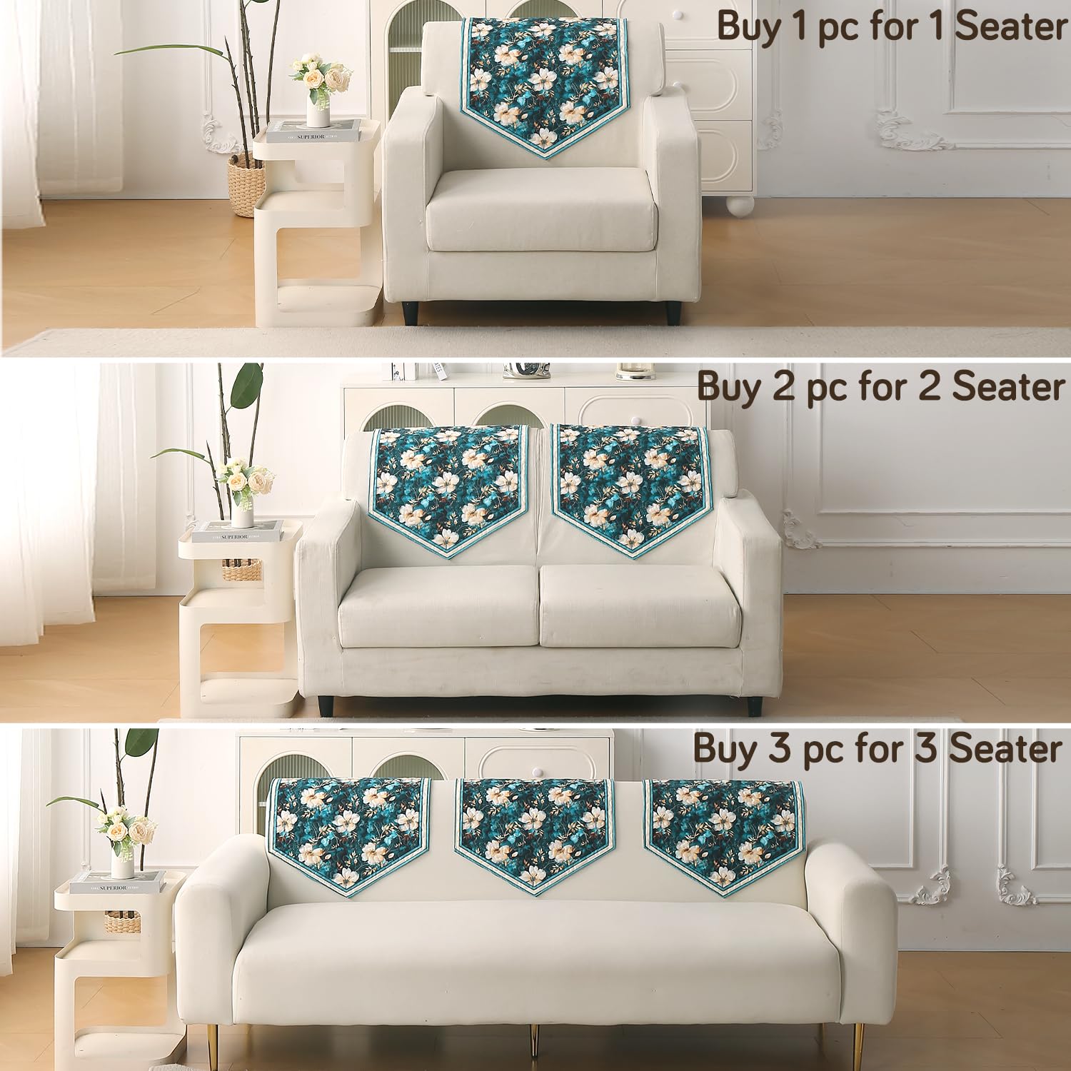 Velvet Sofa Backrest Mat - Pansies Teal -3