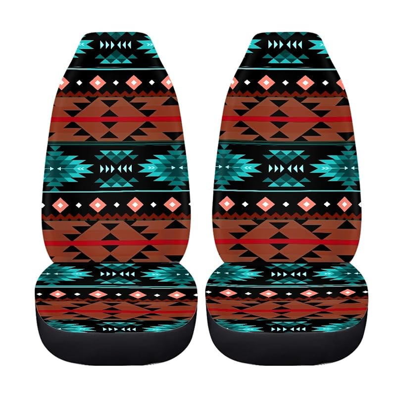 Capas para Banco Dianteiro de Carro UNICEU com Estampa Geométrica Navajo, Tecido de Microfibra e Fixação Elástica, 2 peças