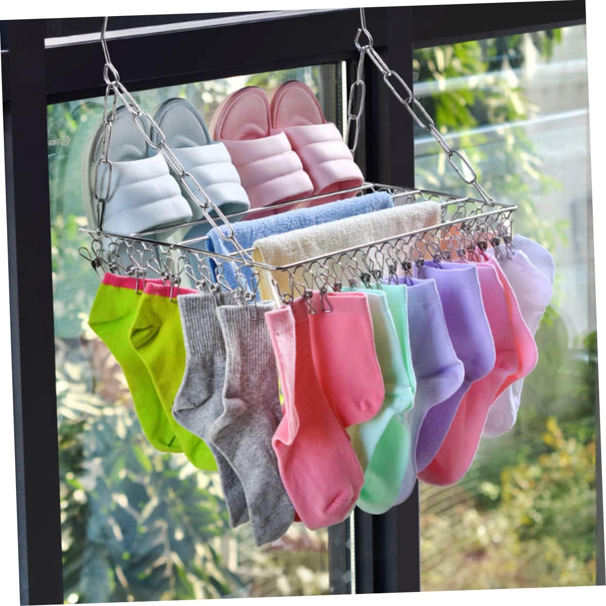 Windproof Stainless Steel Clothes Drying Rack Multifunctional Pants and Underwear Hanger for Balcony Home Use Compact Design Prevents Falling Off