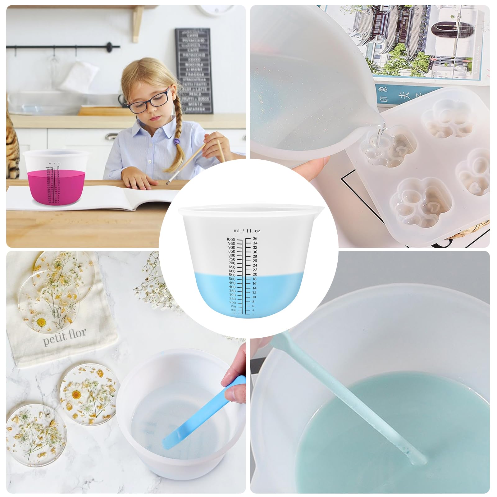 Doseur Ml Gobelets Doseurs Silicone - Lot De 3 (100, 250, 500 Ml) - Pour Résine Epoxy, Cuisine Et Bricolage - Réutilisables Gobelets Réutilisables