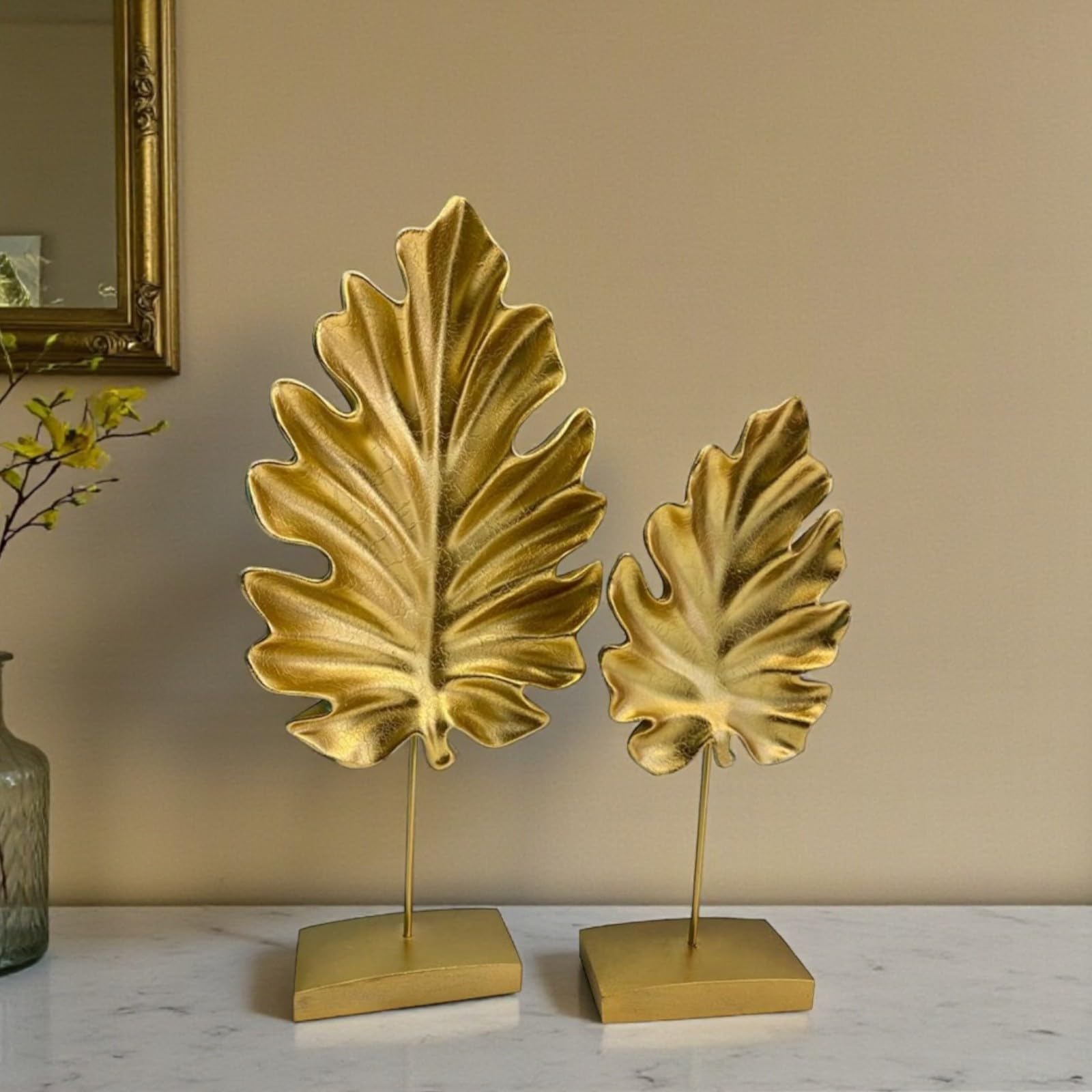 bamyum Statuetta decorativa a forma di piuma dorata moderna, decorazione da tavolo, per soggiorno, esterni, giardino, moderna, idea regalo
