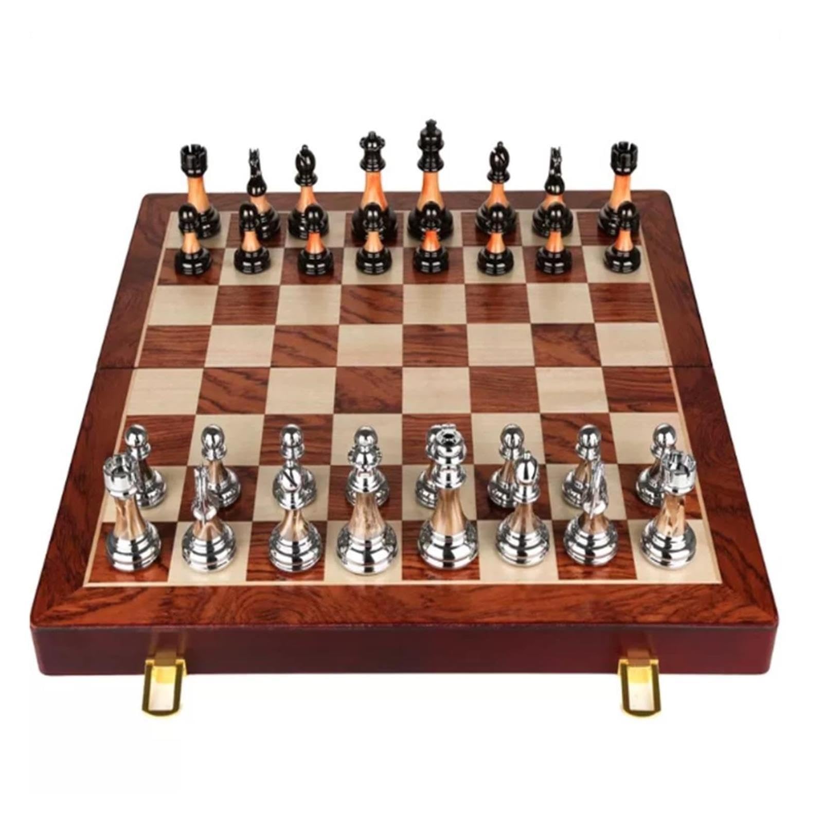 Set di scacchi internazionali in lega di legno di lusso | Tabellone portaoggetti pieghevole portatile, gioco da tavolo retrò europeo e decorazioni for la casa