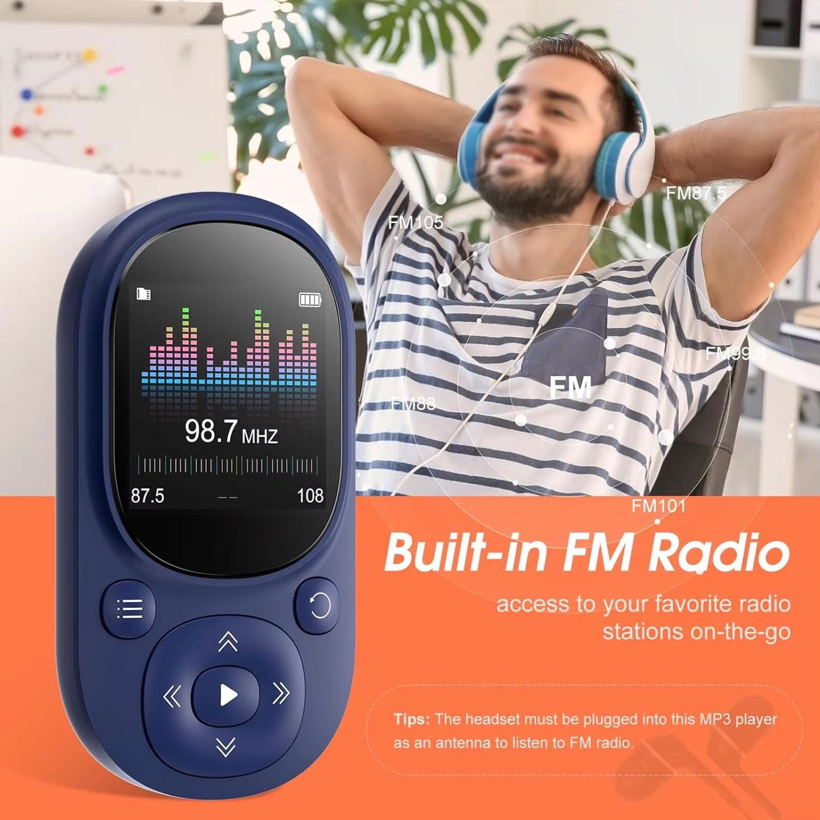 Reproductor MP3 Clip de 64 GB con Bluetooth, mini reproductor de música de alta fidelidad sin pérdidas | Pantalla de 1,5", ampliable a 128 GB, radio FM, eBook, podómetro | Ligero (96 g) | Running,64GB