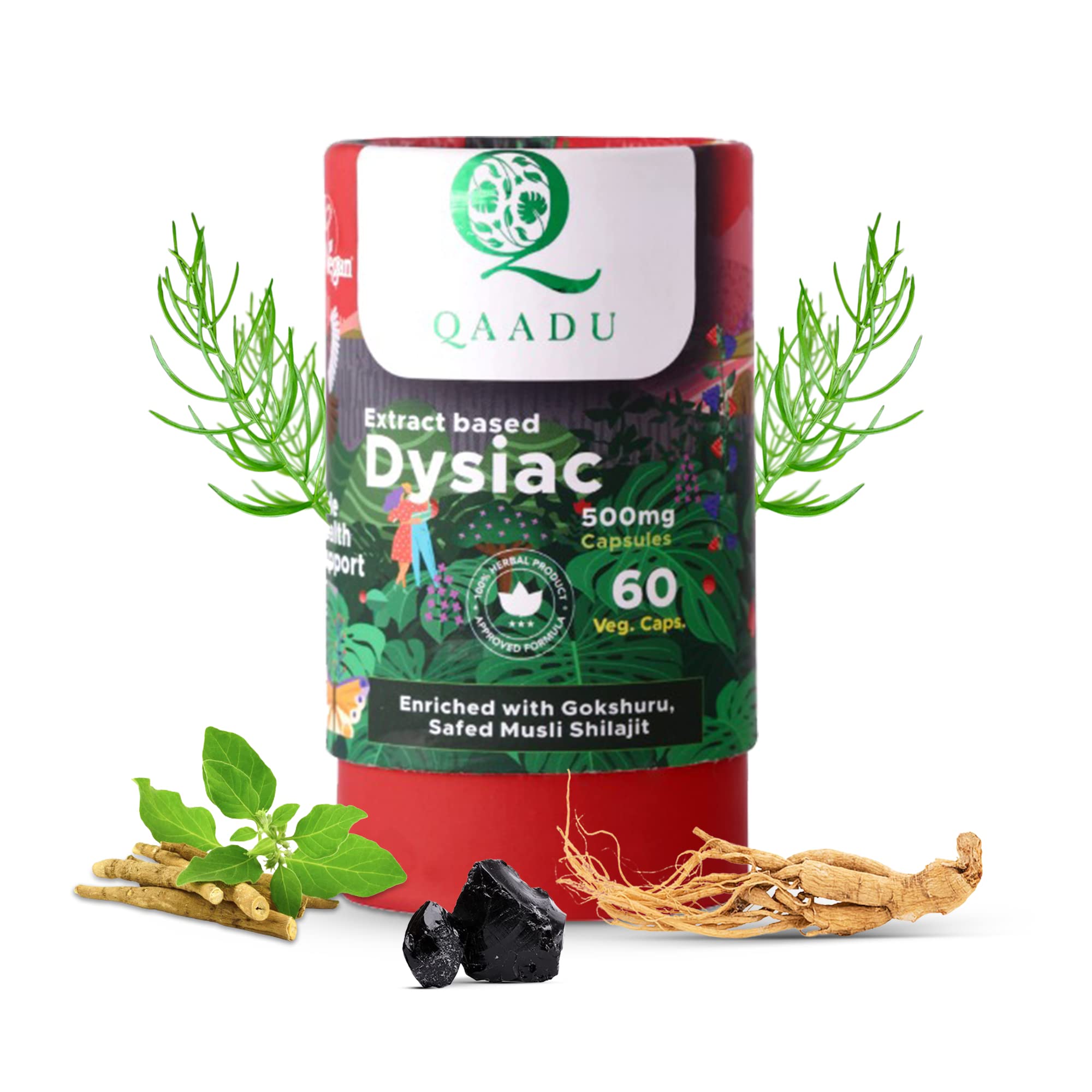 QAADU Dysiac Organic Plant Based Herbal Supplement with Ashwagandha, Shilajit, Shatavari & Ginseng | Improves Energy, Stamina & Strength | Endurance Booster for Men - 60 Veg Capsules (B095369GYL) Amazon Price History, Amazon Price Tracker