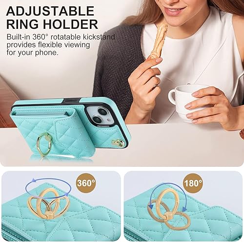 Miniatura 5 de Asuwish Funda de teléfono para iPhone 13 Mini de 5.4 pulgadas con protector de pantalla de vidrio templado, anillo con bloqueo RFID, tarjetero para