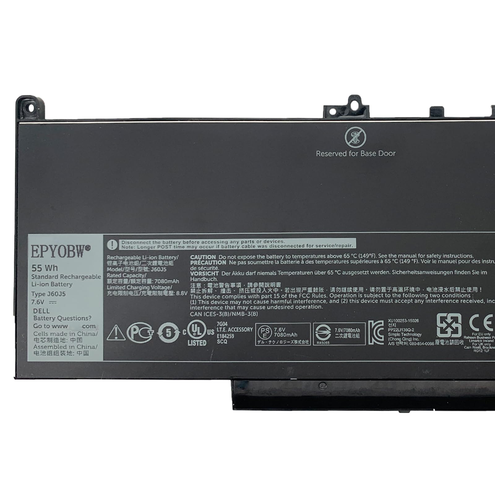 EPYOBW J60J5 Laptop Battery 55Wh 4-Cell Compatible with Dell