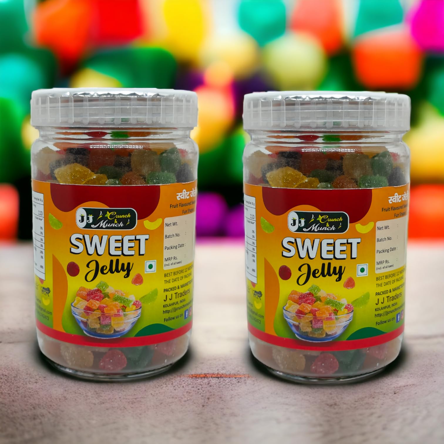 J J Crunch N Munch Sweet Jelly Candy Pack of 2 (350g Each) | Flavoured Sugar Jelly | Sugar Coated Fruit Candy | Soft & Chewy Sweets | Kids Favorite Treat | Jar Pack 3