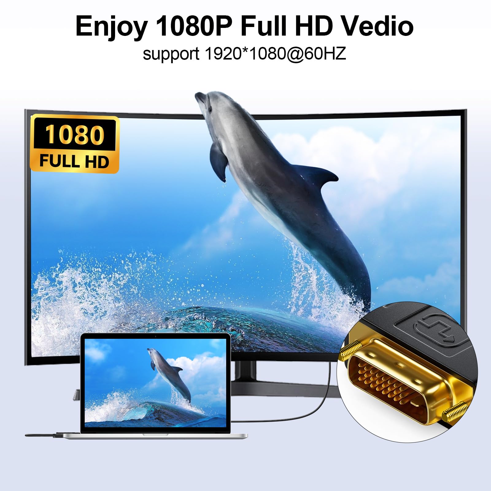 Adattatore DVI a HDMI 2 Pezzi, Bidirezionale DVI (DVI-D) Maschio a HDMI Femmina, Connettore Oro, 1920x1200 1080P@60Hz, DVI HDMI Convertitore per PC, monitor, laptop, TV, proiettore