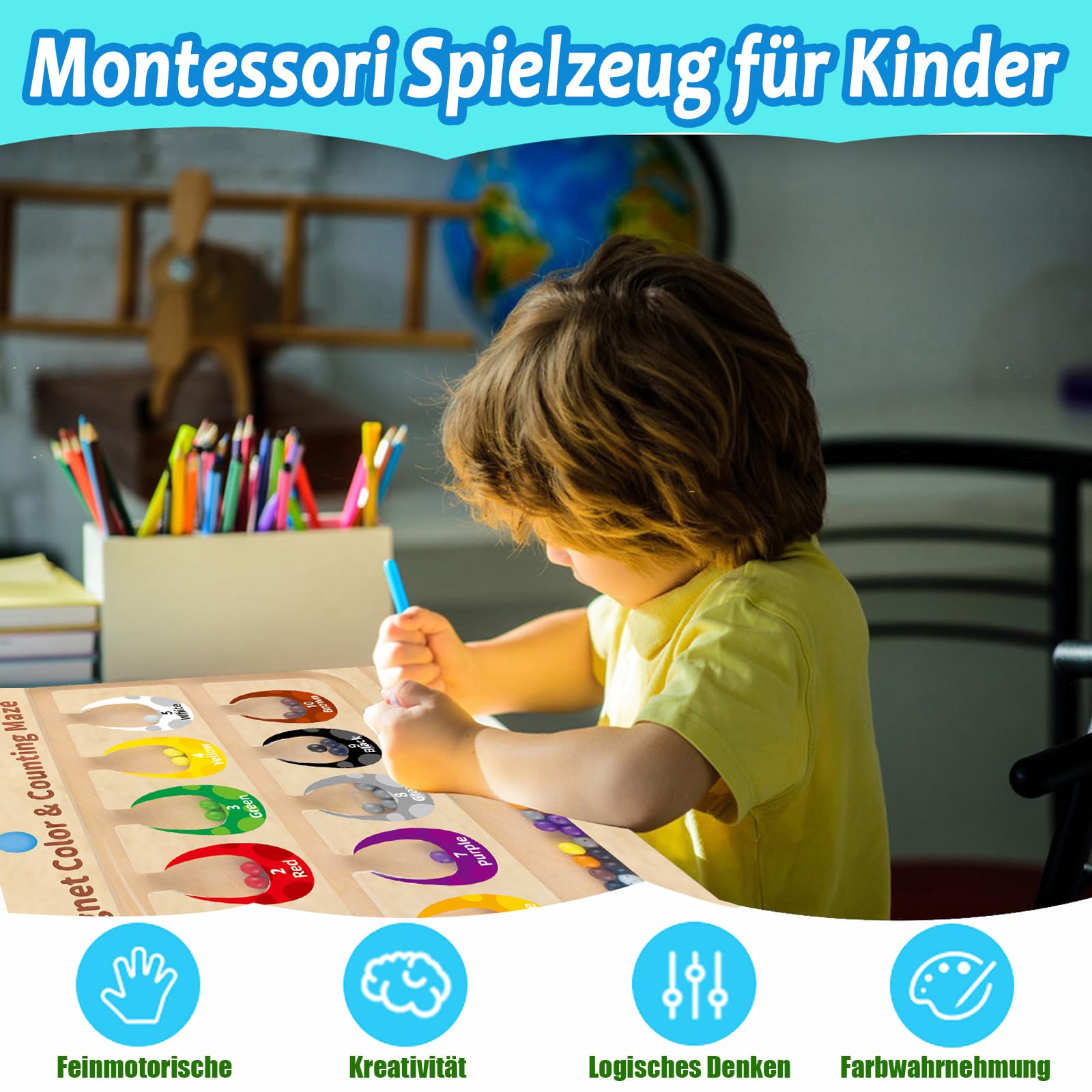Magnet-Labyrinth Spielzeug – Mit Zahlen & Farben – Montessori Motorikspiel Ab 2 Jahren (Dinosaurier-Design)