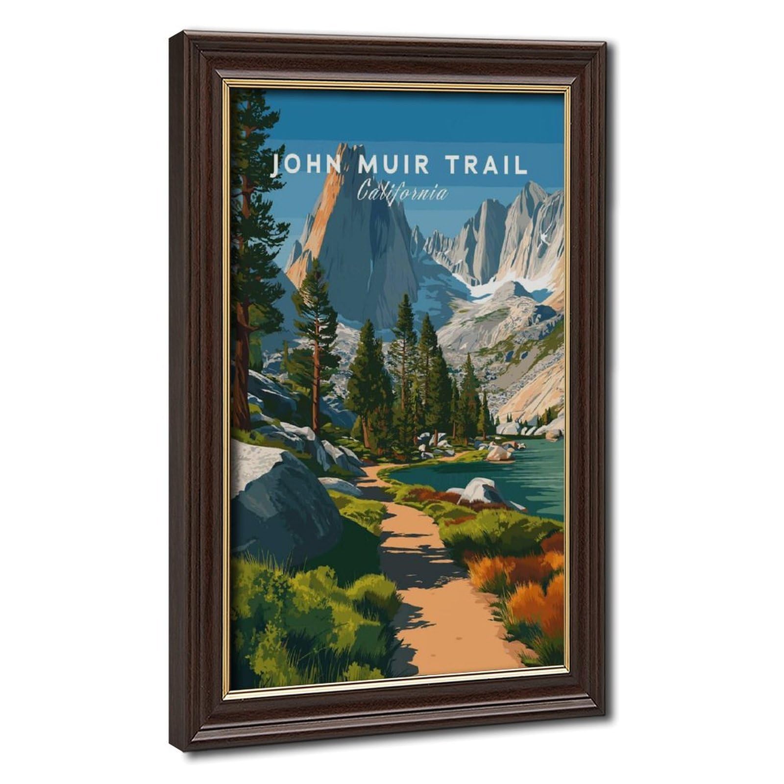 Bareronor Mokume Gane Frame-Style California Mountain Lakeside Canvas Poster For Bedroom Decor Gift