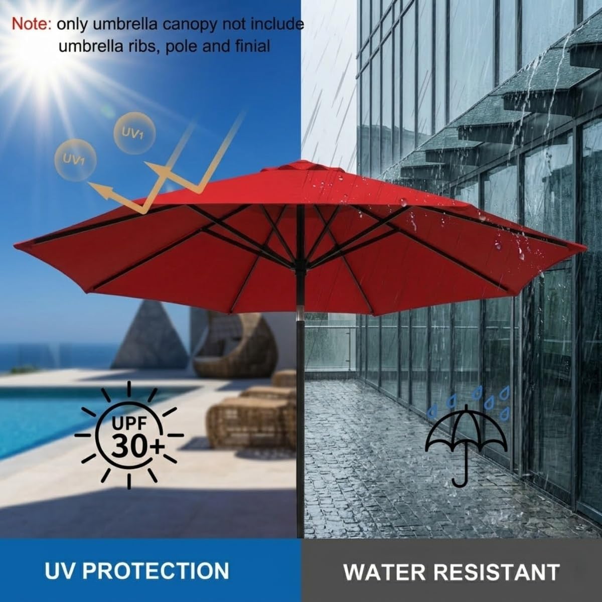 2.0m 2.7m 3.0m 4.0m Zamienna Czasza Parasola Parasol Ogrodowy 6/8 Żeber, Zamienne Poszycie Parasola Na Taras, Wytrzymały Wodoodporny Materiał Ochrona UV Tylko Tkanina