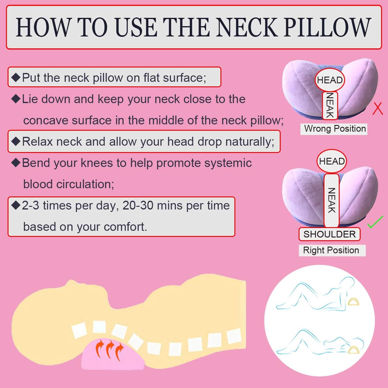 USUNO Cervical Neck Pillows - Neck Support Relaxer - Neck and Shoulder Traction Device - Cervical Relief Pillow, Relieve Neck and Shoulder Pain. (Pink)