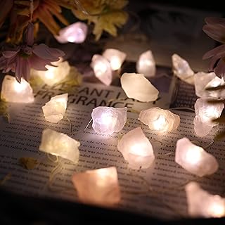 JASHIKA Rose Quartz Fairy Lights Pale Pink Crystal Decorative String Lights Color Changing 8.5ft 20 LEDs USB Plug in or Battery Operated Christmas Décor Bedroom Lights Tree Ornaments Wedding Décor