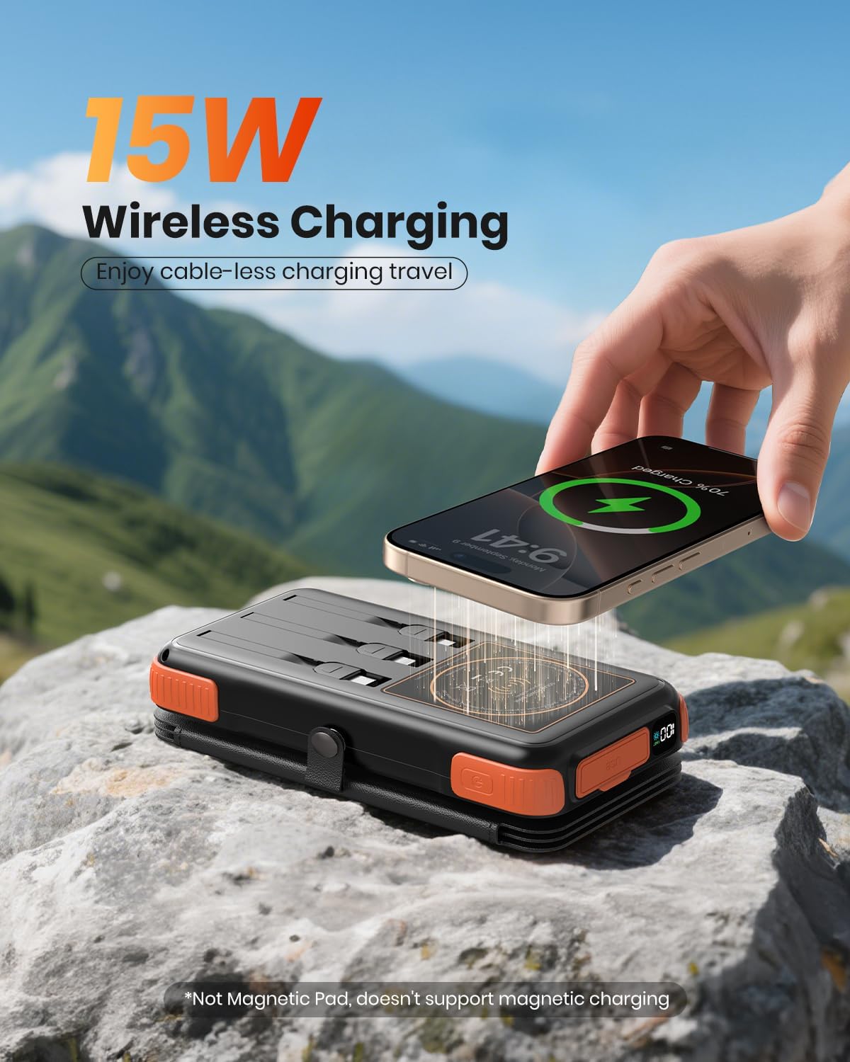 49800mAh Solar Charger Power Bank with Built-in 3 Cables & 4 Solar Panels, 20W Fast Charging Portable Phone Charger, USB C Outdoor External Battery Pack with LED Flashlights for Cellphones, Tablets - Image 6