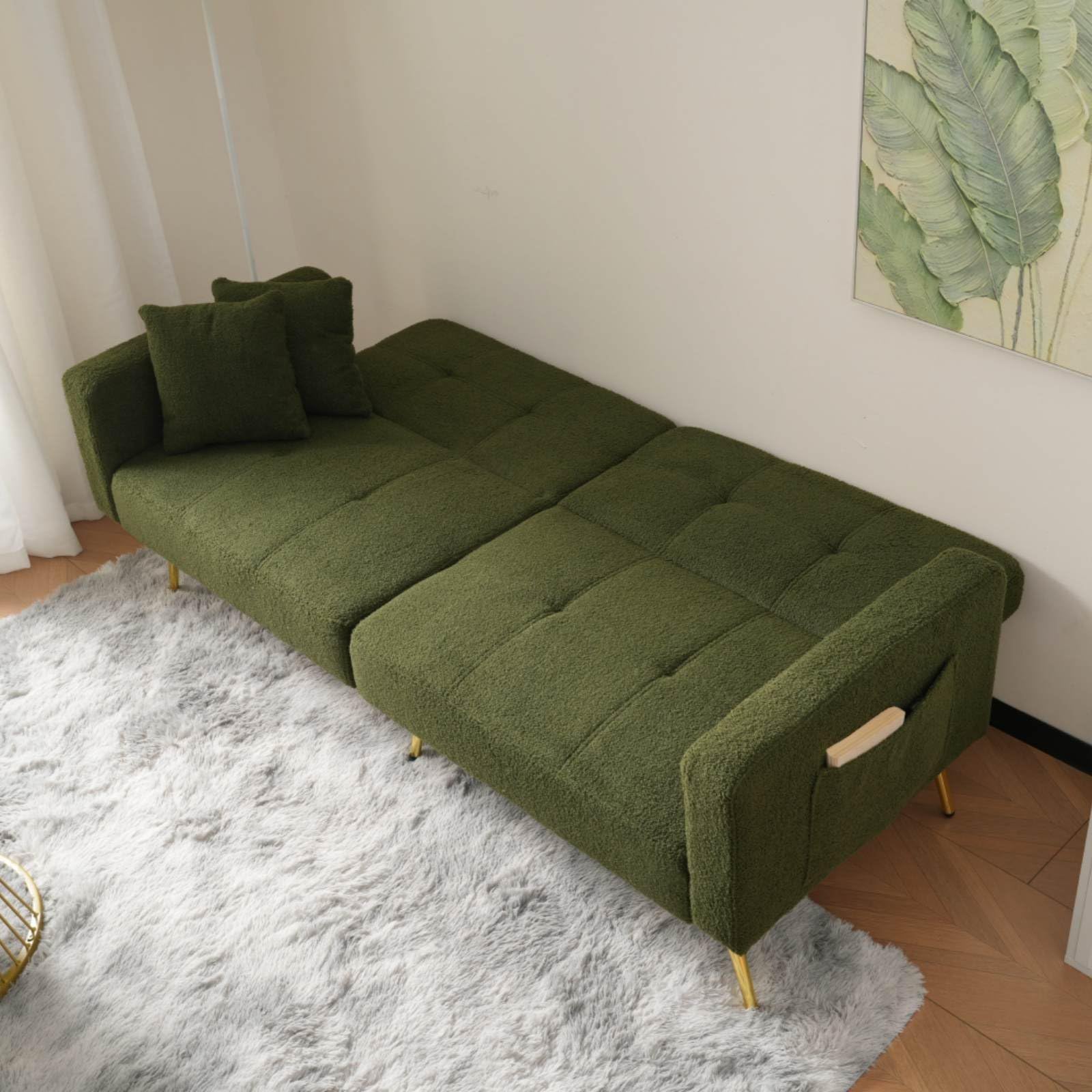 KOMHTOM Canapé Vert foncé Canapé 2 Places avec Coussins et Poches de Rangement latérales, canape lit 2 Places Convertible avec Dossier réglable Petit canapé Moderne (Vert)