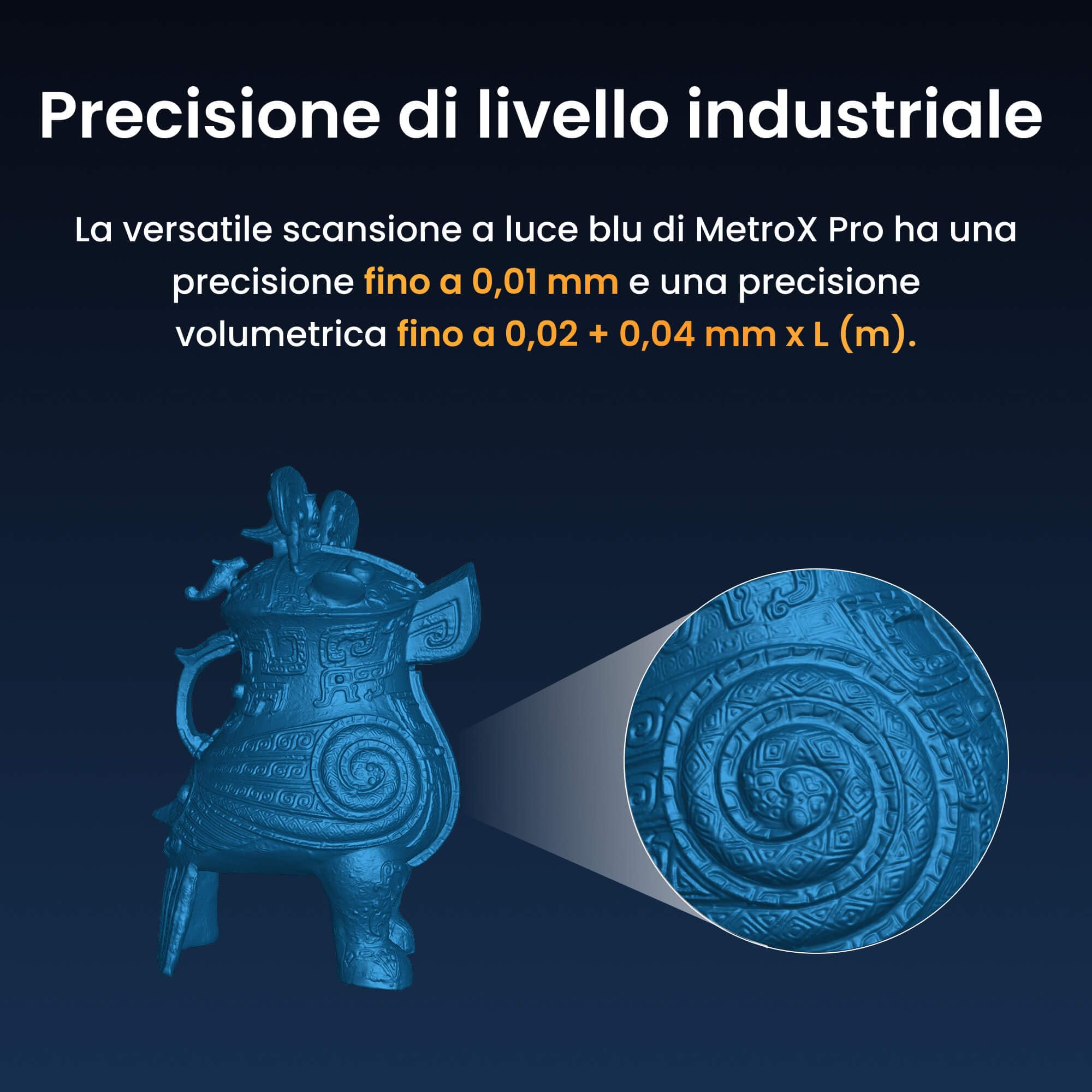 Revopoint Scanner 3D MetroX Pro per la stampa 3D, precisione industriale 0,01 mm, 4 modi di scansione, schermo condiviso, a colori, per progetto e modelli digitali, STANDARD