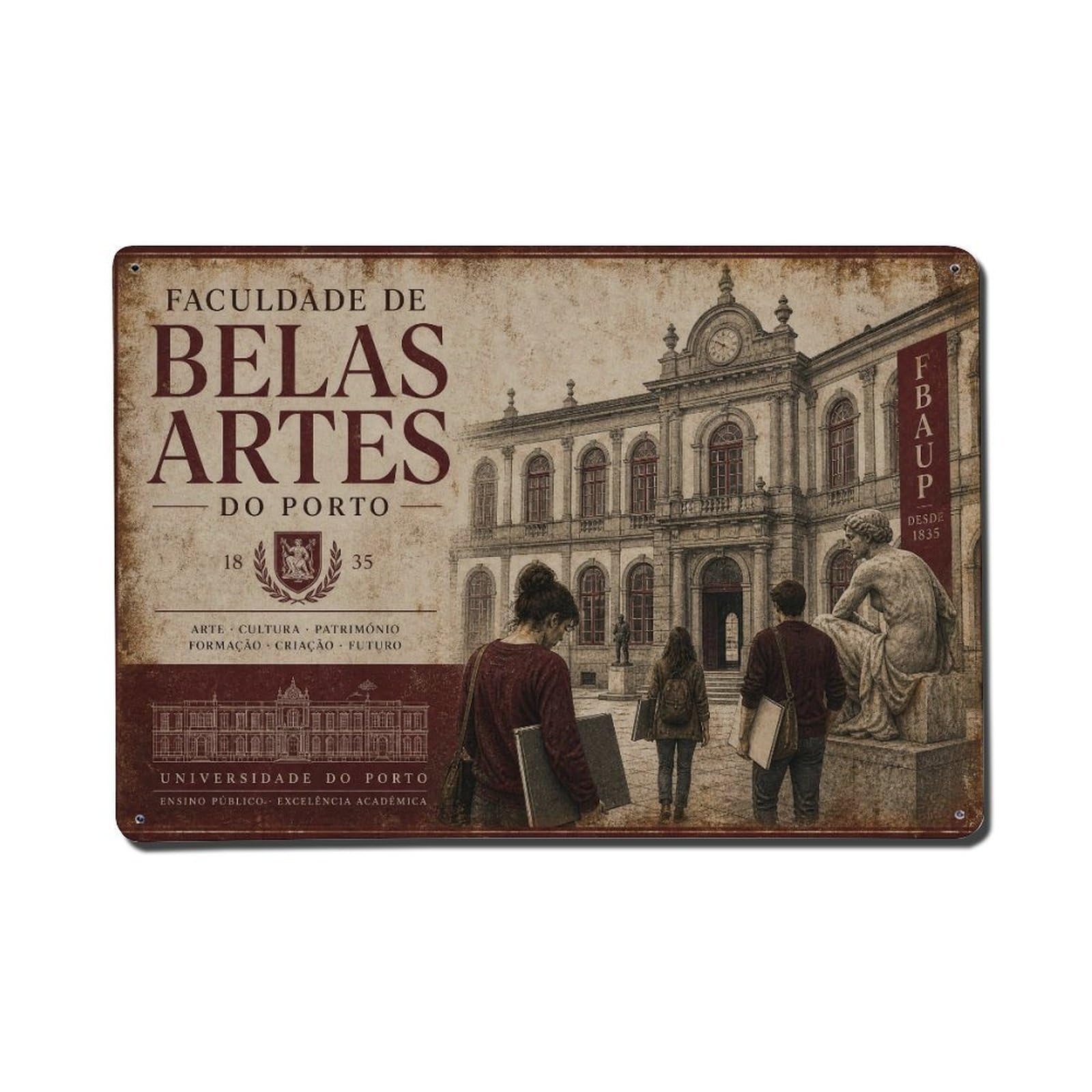 Yrnq 08X12inch Vintage Style Vintage Faculdade Belas Artes Architecture School Portugal Metal Tin Sign