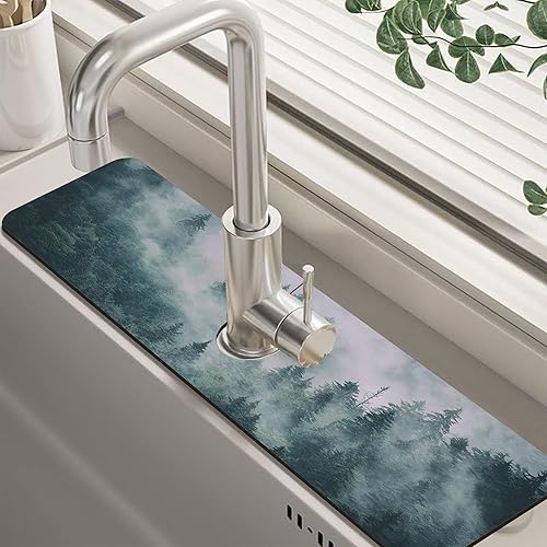 Miniatura 13 de Tapete protector contra salpicaduras para fregadero de cocina floral naranja retro de los años 70, tapete absorbente de secado rápido, tapete de