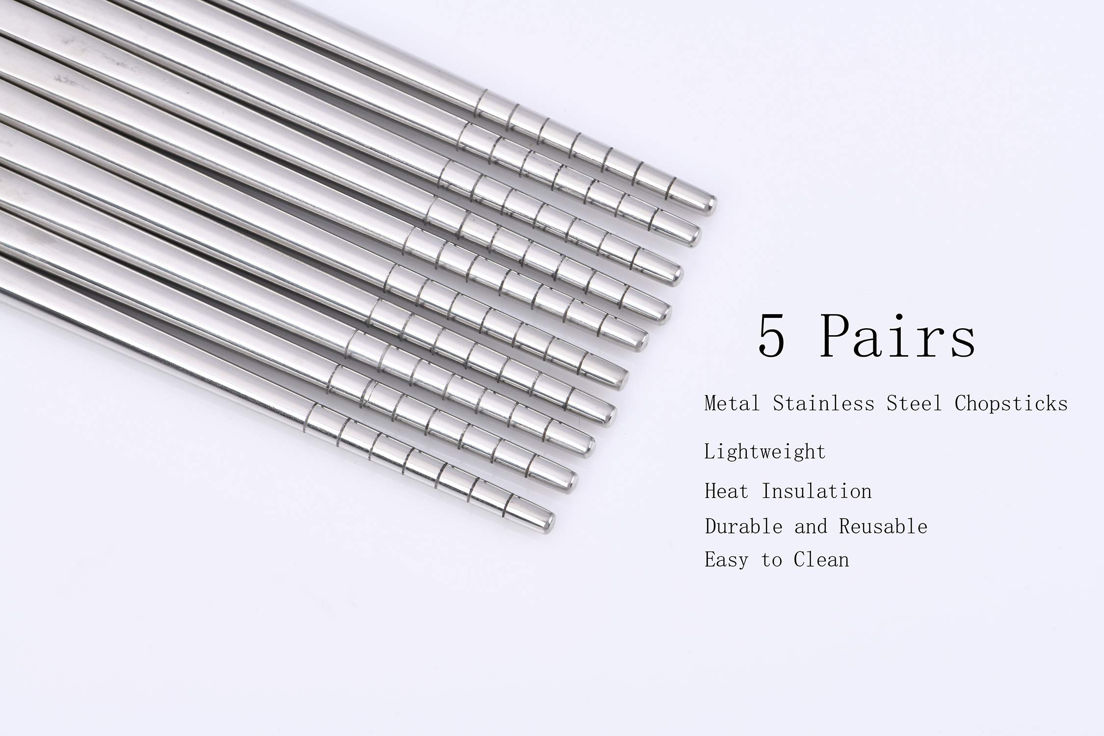Lot de 5 paires de baguettes en acier inoxydable 304 réutilisables et légères Passent au lave-vaisselle Argenté Lot de 5 paires de baguettes en acier inoxydable 304 réutilisables et légères Passent au lave-vaisselle Argenté