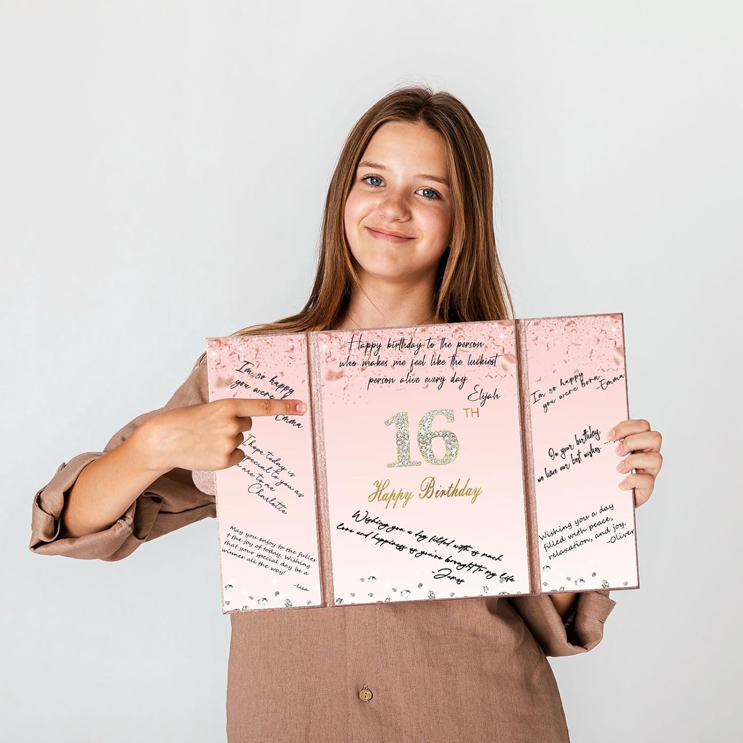 Crenics Sweet 16 Birthday Decorations, Creative Rose Gold 16th Birthday Guest Book Alternative, Large 16th Birthday Signature Book 12" x 18", Great 16 Years Old Birthday Gifts for Girls - Image 8
