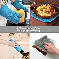 Vista 7 de KEGOUU Juego de 6 manoplas para horno y soportes para ollas, guantes para horno de cocina, resistentes al calor, 500 grados, extra largos
