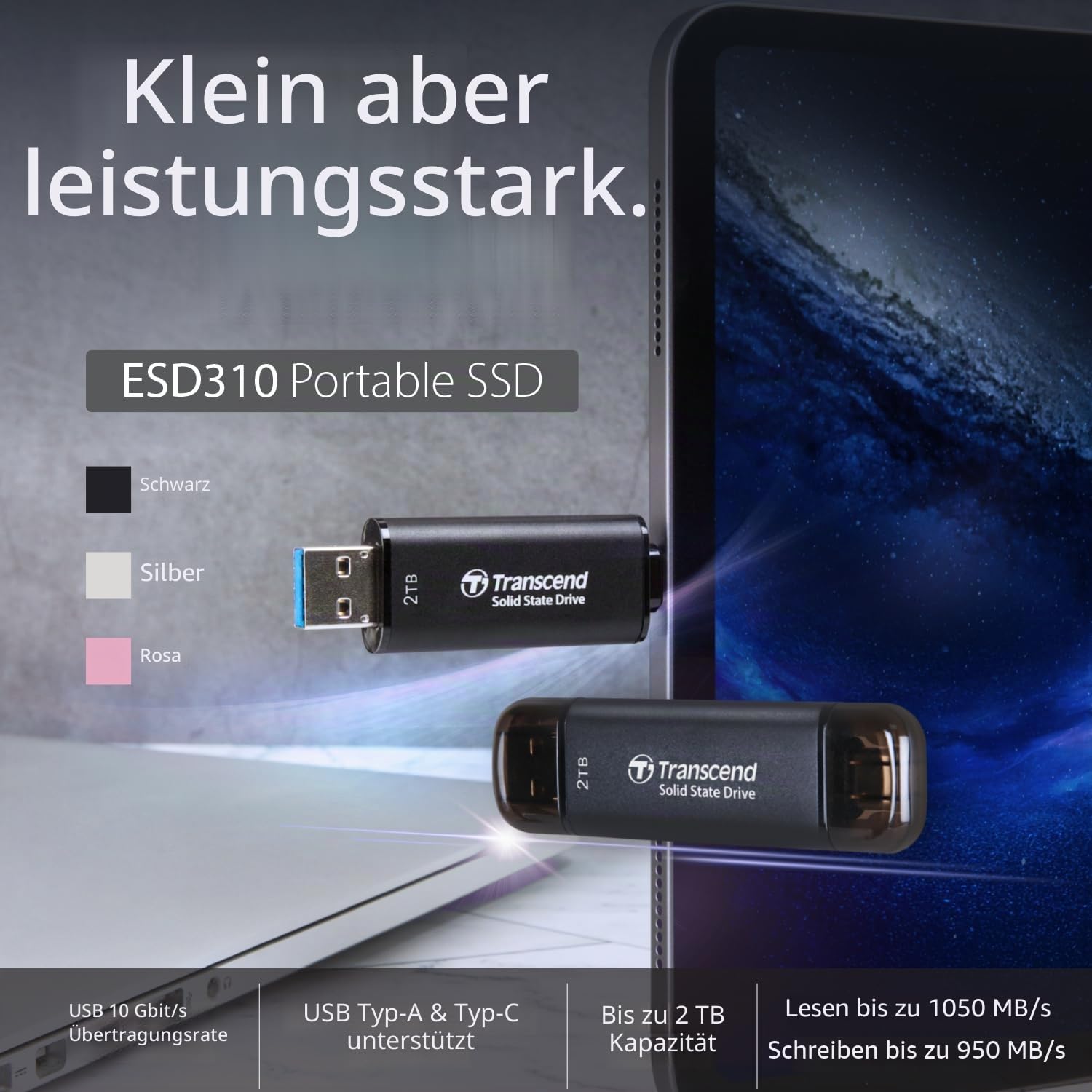 Transcend ESD310 512GB Dual USB-C/A External SSD 1050MB/s Ultra-Fast Drive for iPhone 17/16/15, MacBook, iPad & PC | HighSpeed File Transfer TS512GESD310S