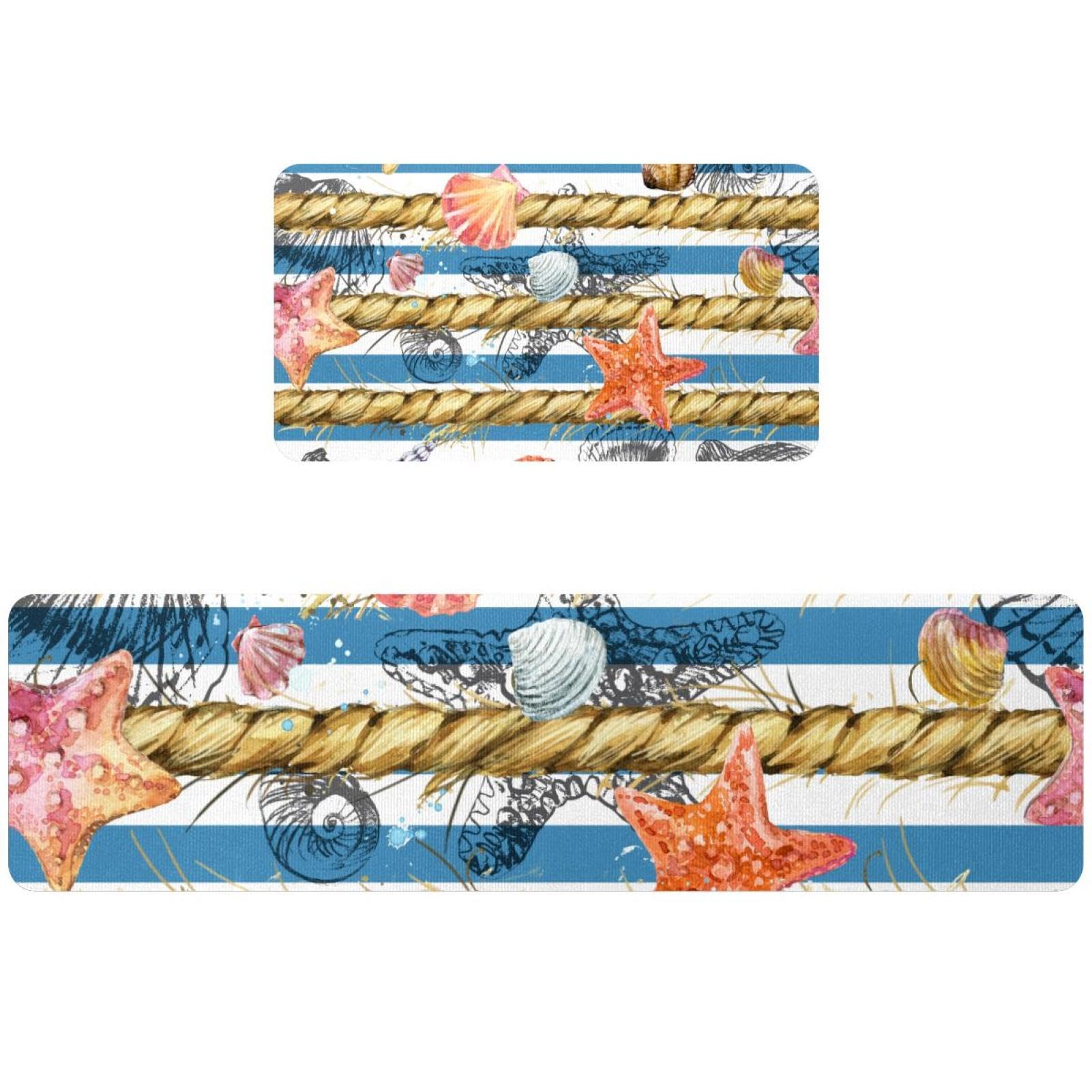 Alfombrillas de cocina antideslizantes con conchas marinas, lavables y superabsorbentes