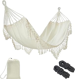 14 Aesthetic Backyard Ideas for Trendy Pretty Outdoor Spaces 4 JoyView Boho Macrame Single Hammock with Hanging Ropes & Elegant Tassels...