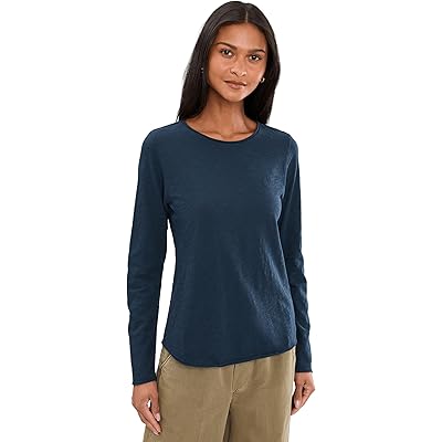 Elliott Lauren Garment Dye Tees - Long Sleeve Tee With Raw Edges navy