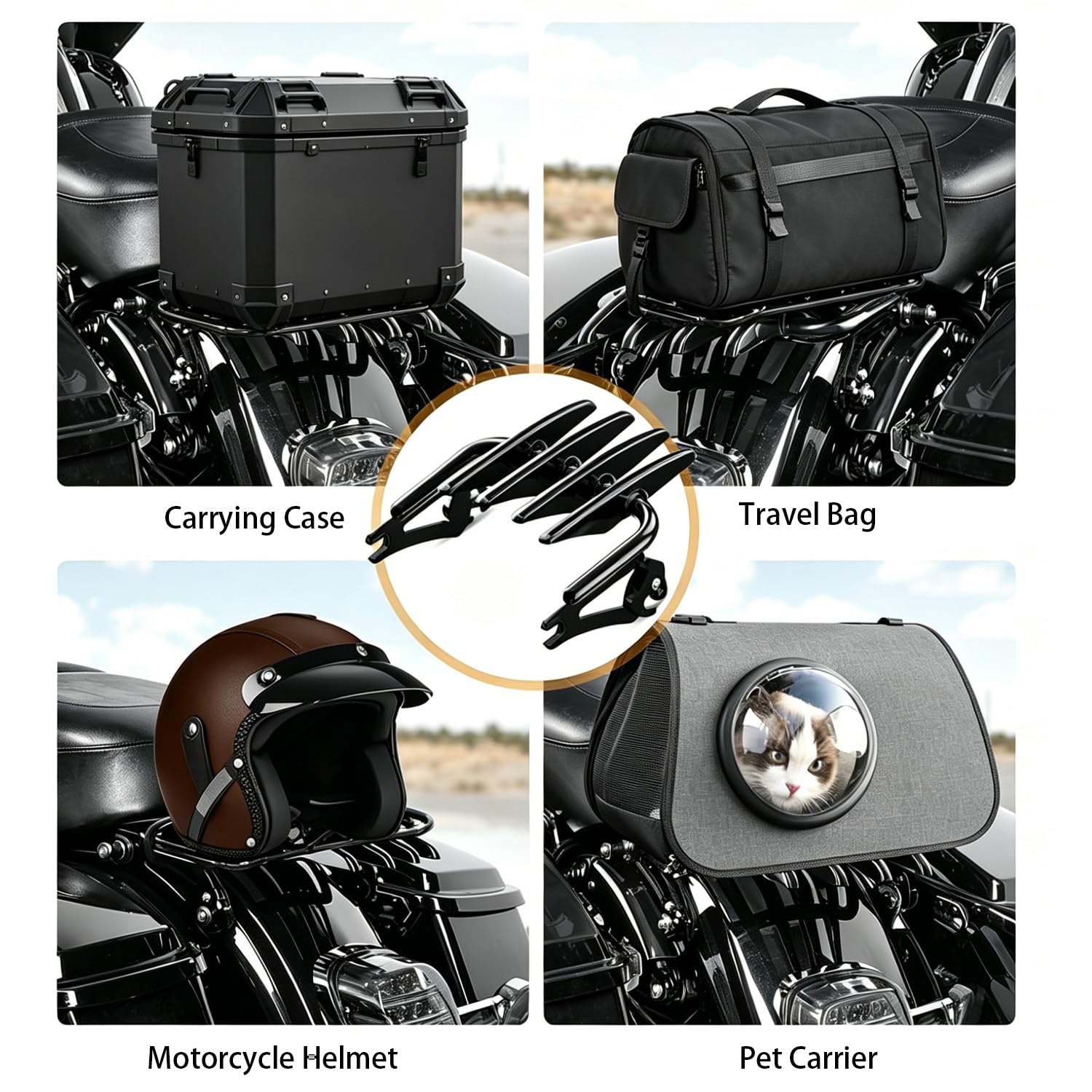 Portapacchi Moto, Portapacchi Posteriore Rimovibile, Portapacchi Invisibile,Compatibile Con i Modelli Harley Touring 2009-2026 (Street Glide/Road Glide/Road King/Electra Glide/Ultra Limited)