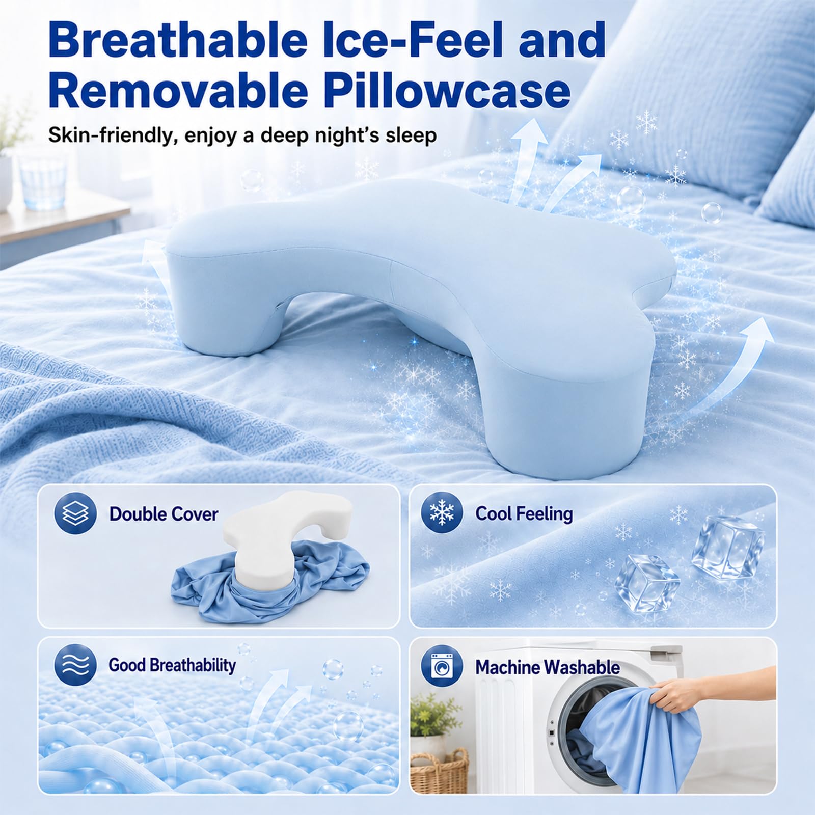 Almohada grande para dormir de lado, almohada ergonómica para dormir de lado con sisa, almohada ortopédica de espuma viscoelástica para cuello y hombros, almohada de seda de hielo, para espalda y